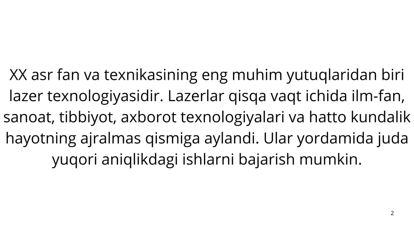 Lazerlarning fan va texnikada qoʻllanishi 2