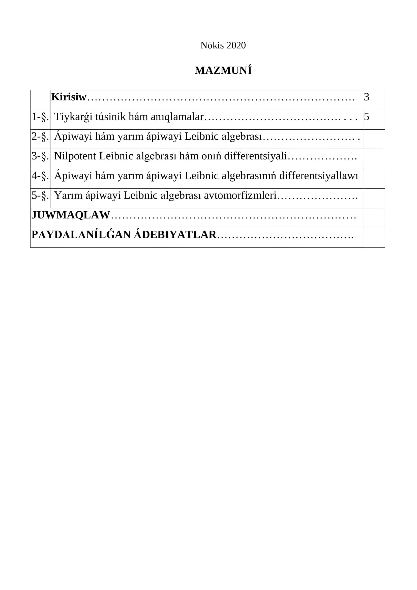 Yarım ápiwayi Leibnic algebraları avtomorfizmi 2