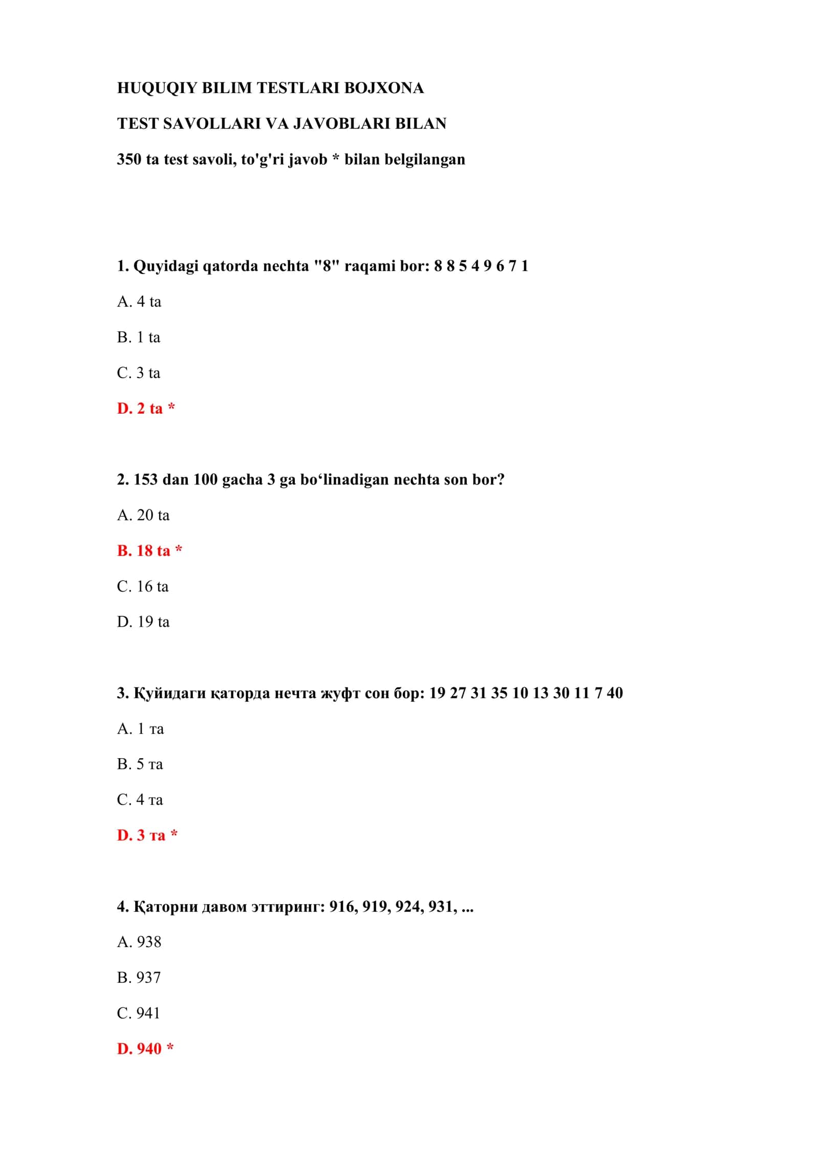 HUQUQIY BILIM TESTLARI BOJXONA 2