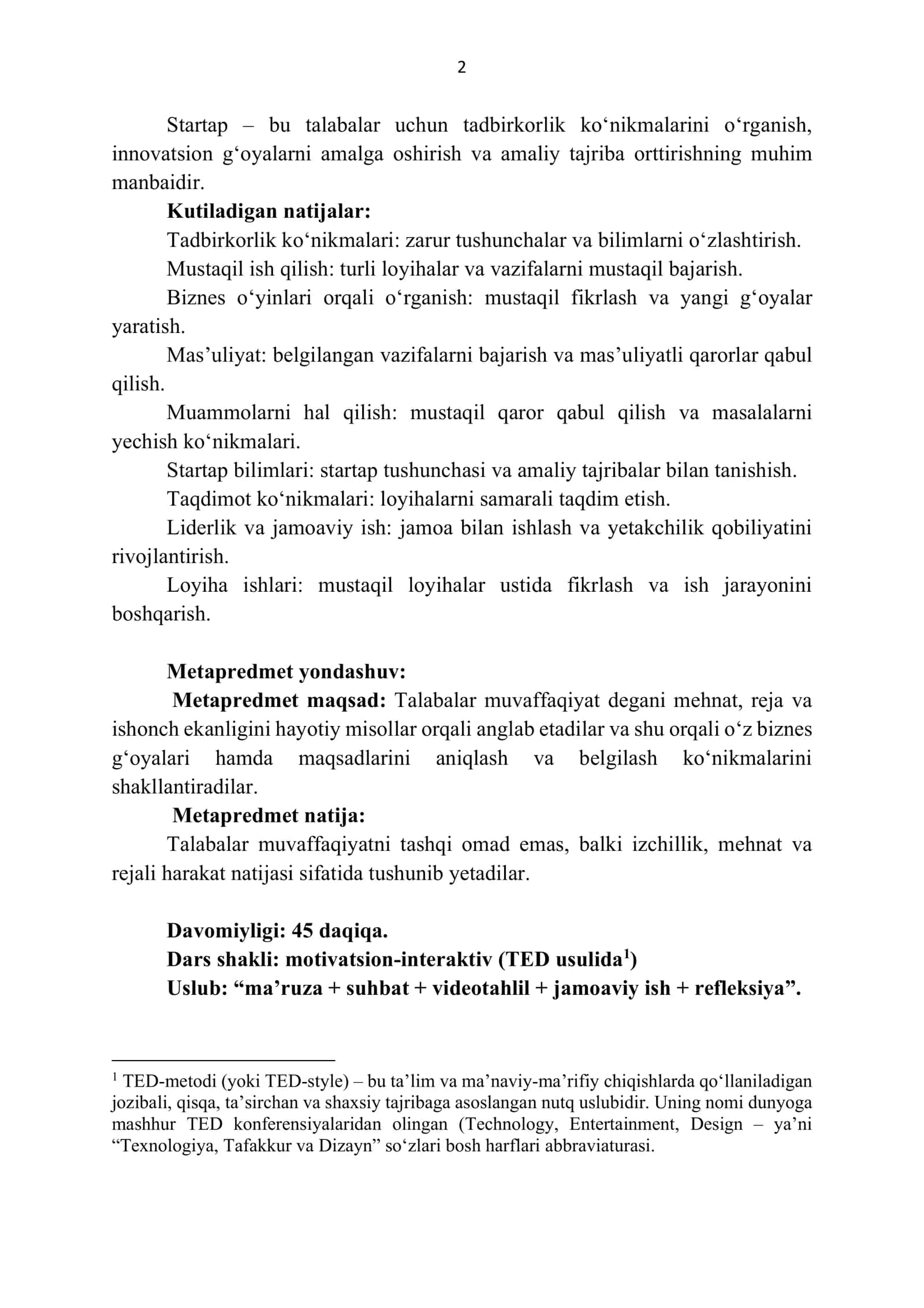 Muvaffaqiyat sirlari. dars ishlanma 2