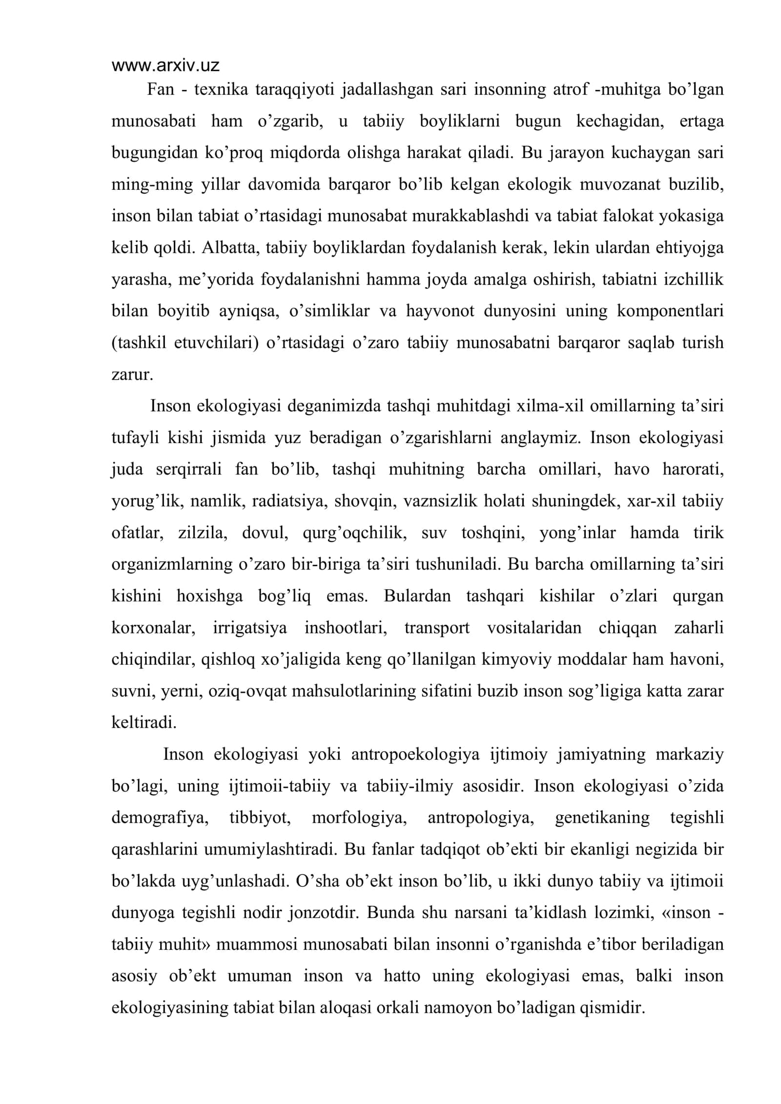 Inson ekologiyasi va uni o’rganish uslublari 2
