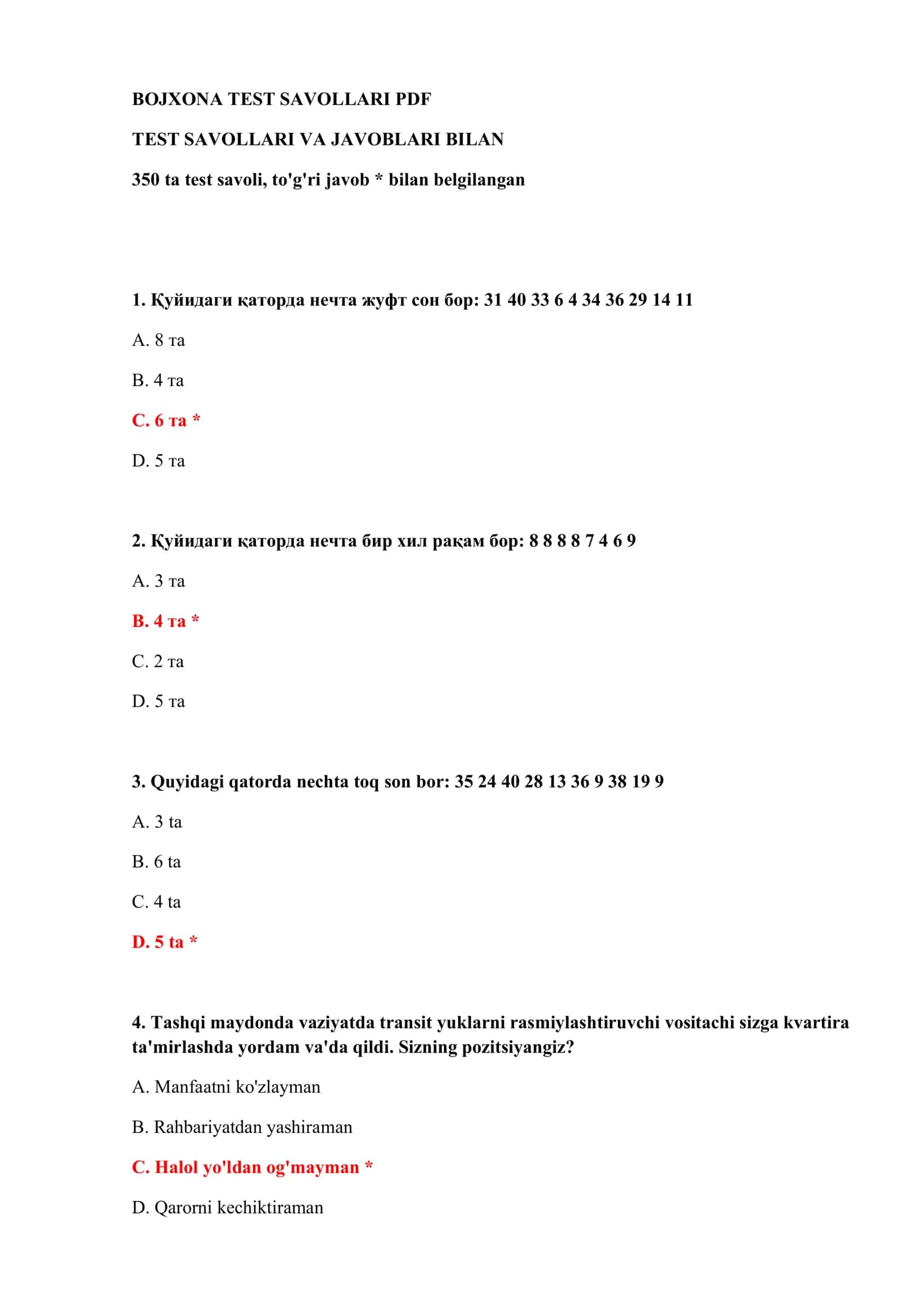 BOJXONA TEST SAVOLLARI PDF 2