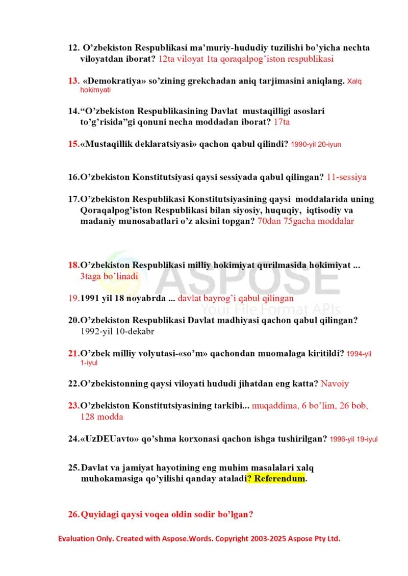 O'zbekiston tarixi test toliq javoblari 100 ta 2
