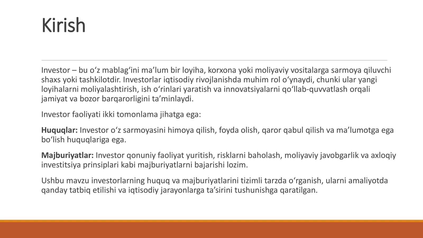 Investorlarning huquq va majburiyatlari 2