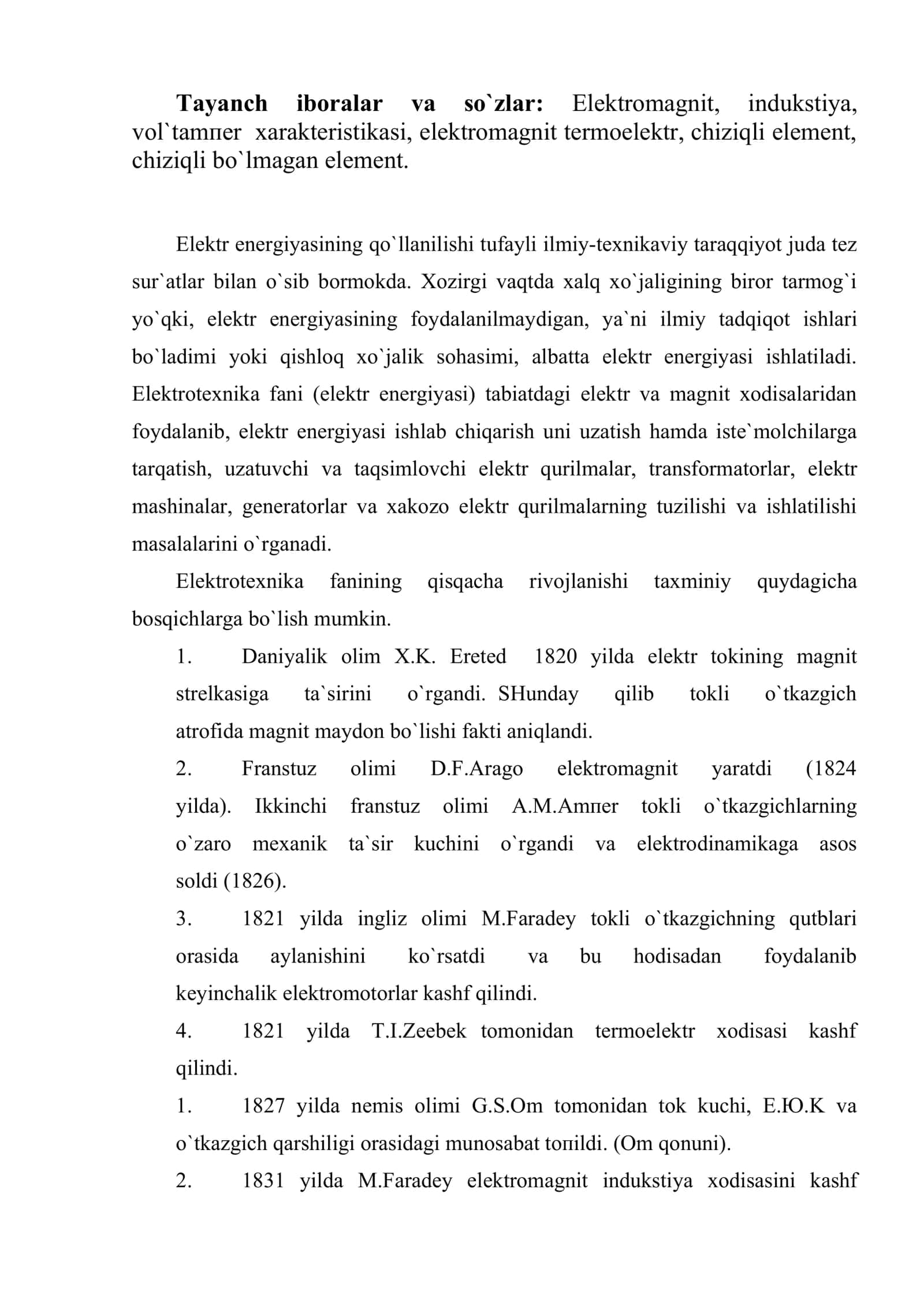 Elеktrоtехnikа fаni hаqidа tushunchа. Elеktr zаnjiri, zаnjir elеmеntlаri vа ulаrning хаrаktеristikаlаri 2