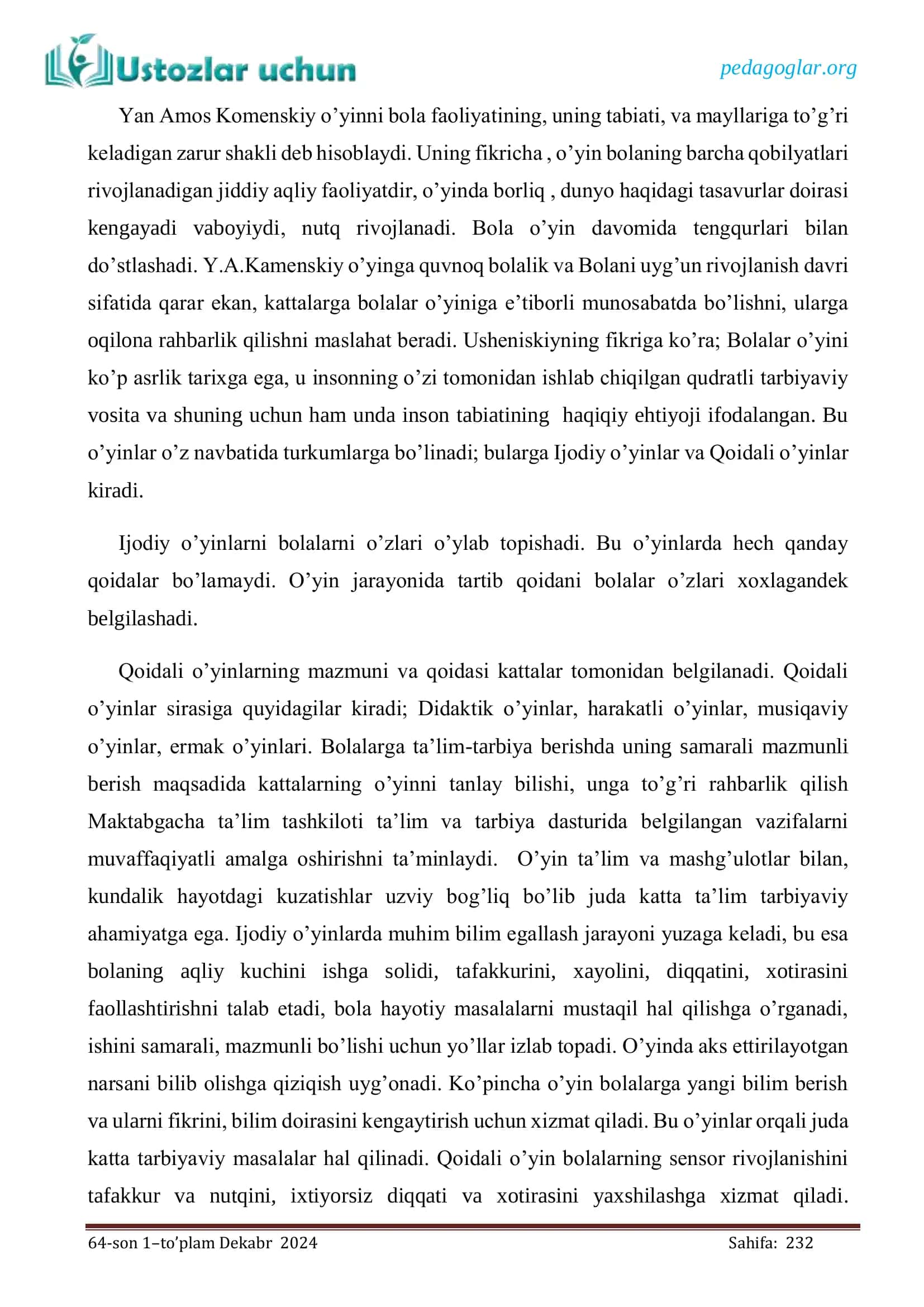 O'yin bola faoliyatining asosiy turi, Maktabgacha ta'lim tashkilotlarida o'yin jarayonini tashkil etish 2