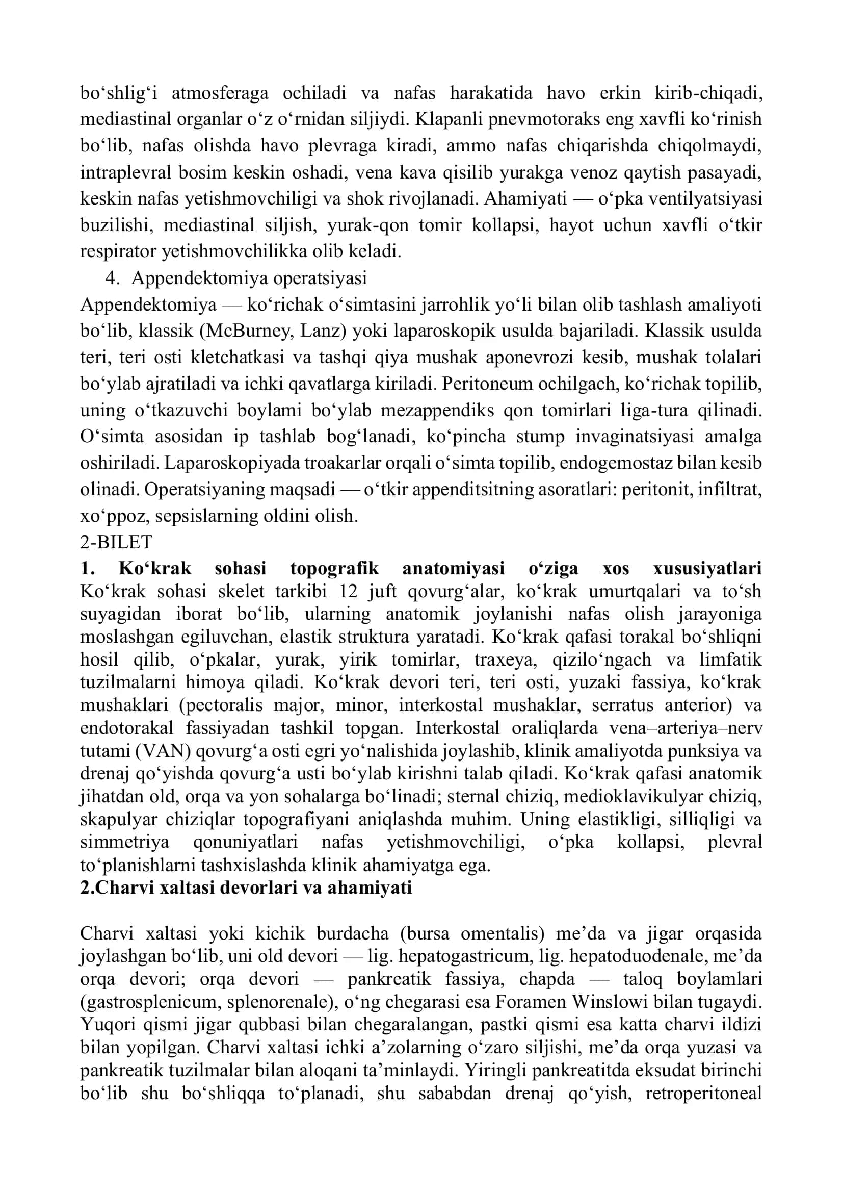 Klinik anatomiya 20 ta bilet javoblari. Klinik anatomiya  oraliq savollarga javoblar 2