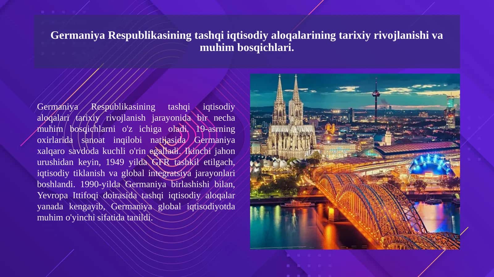 Germaniya Respublikasining tashqi iqtisodiy aloqalarni xalqaro tartibga solish hamda ishlab chiqarish omillari. Xalqaro xarakati tahlili haqida.1 2