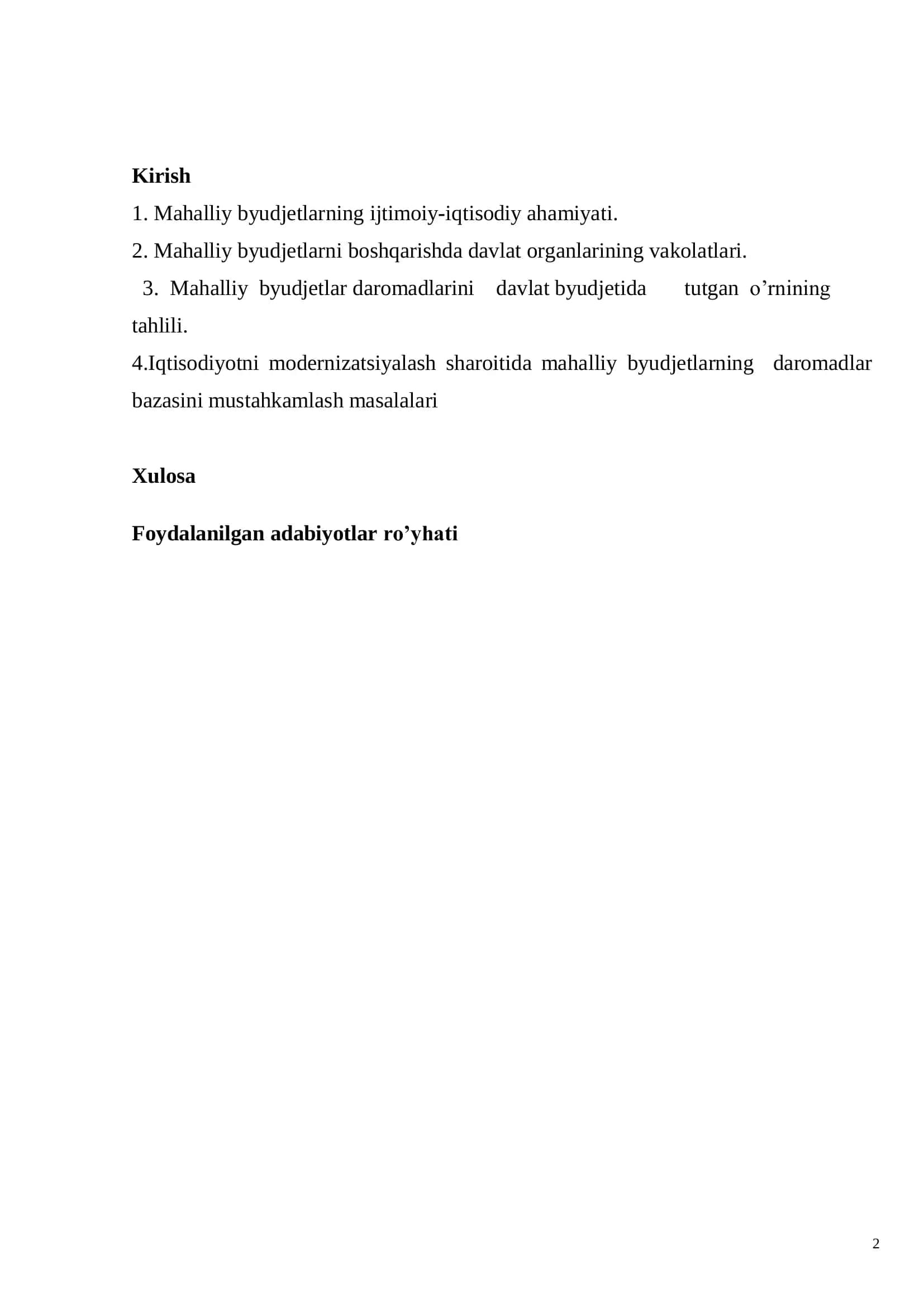 Mahalliy byudjetlar daromadlari shakllanishida mahalliy soliqlarning rolini oshirish yo’llari 2
