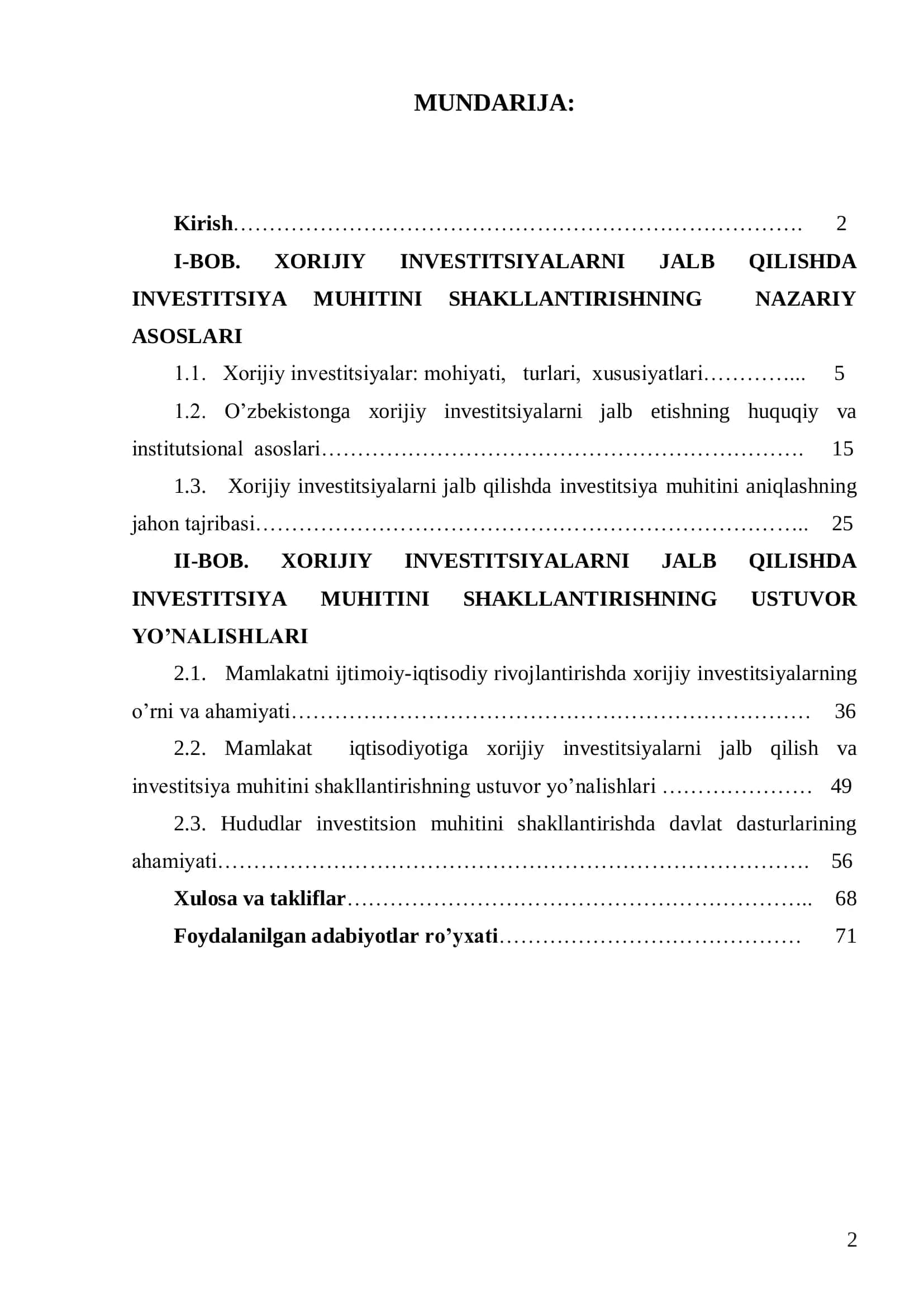 Xorijiy investitsiyalar va investitsiya muhitini shakllantirish 2