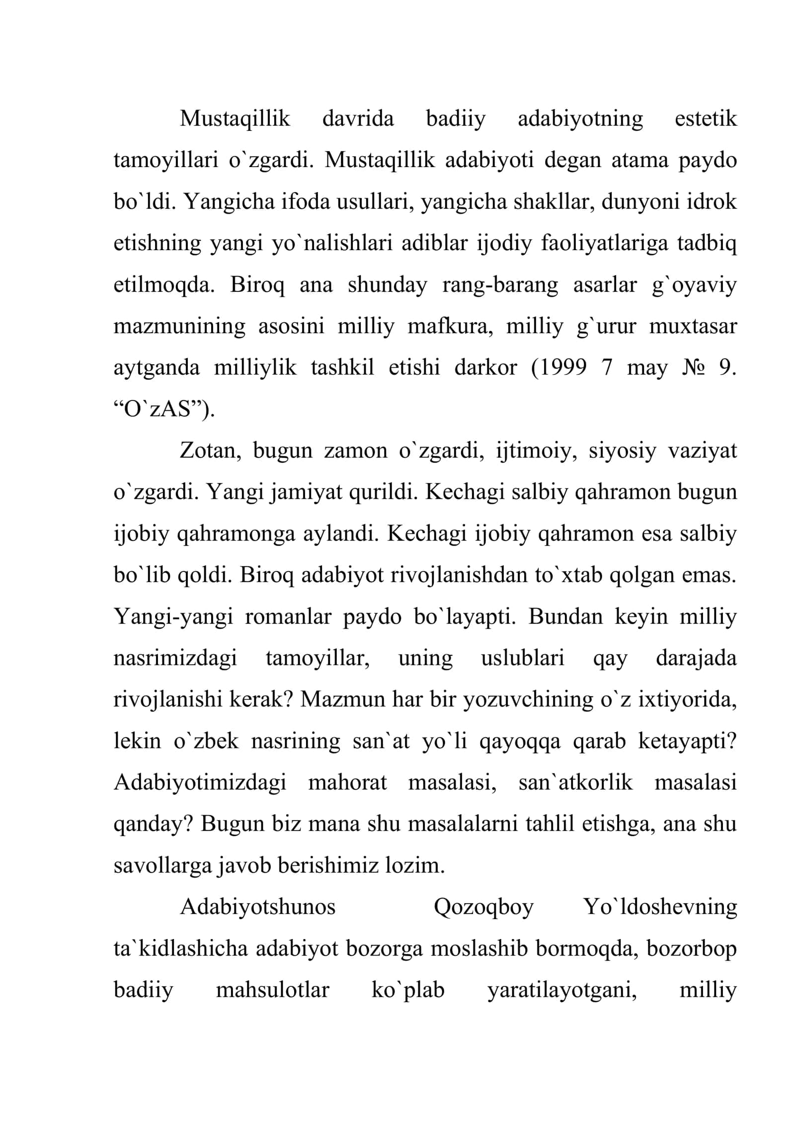 Mustaqillik va istiqlol davri adabiy tanqidchiligining o`ziga xos xususiyatlari 2