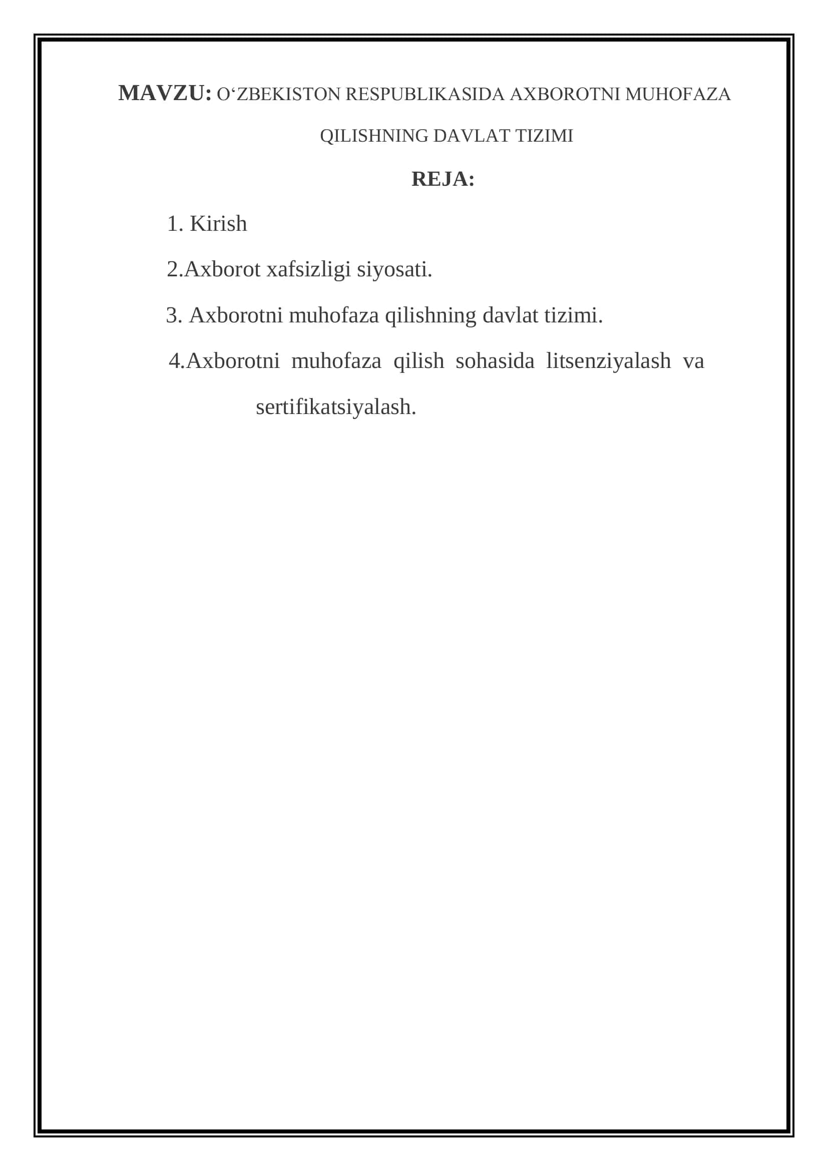 O‘ZBEKISTON RESPUBLIKASIDA AXBOROTNI MUHOFAZA QILISHNING DAVLAT TIZIMI 2