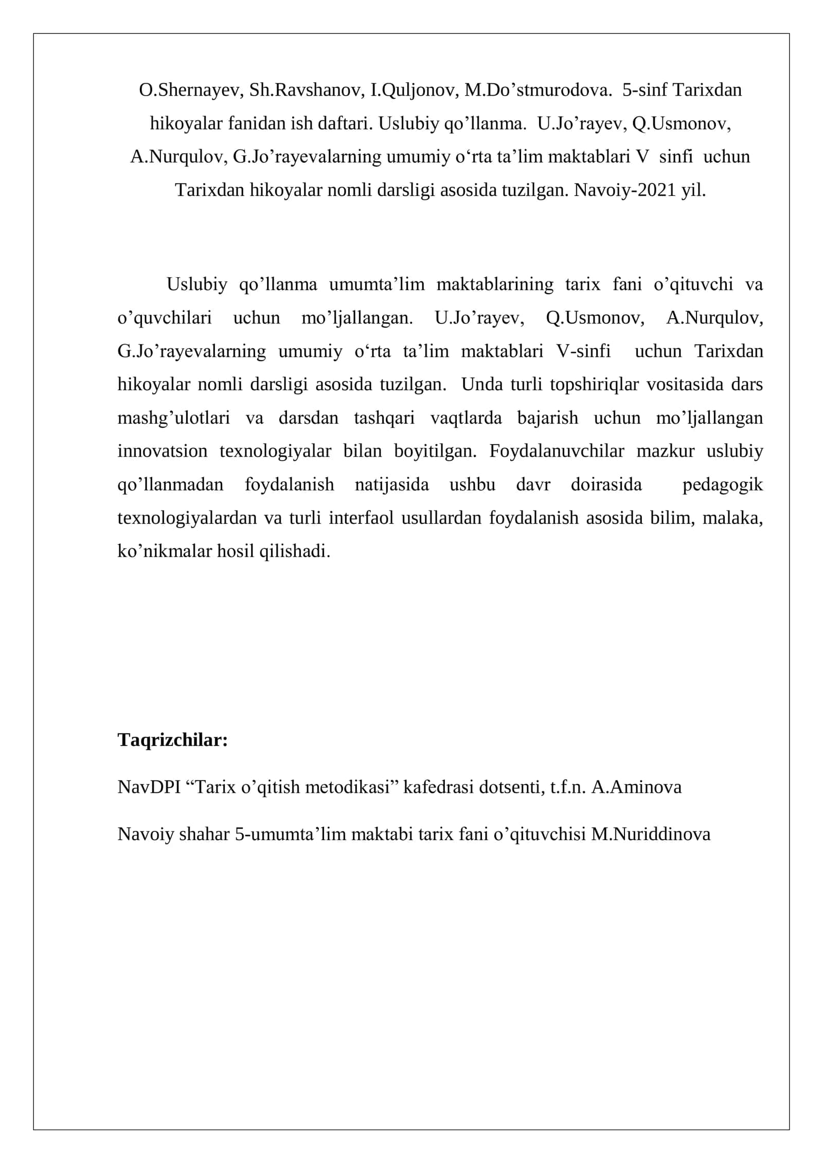 5-SINF TARIXDAN HIKOYALAR FANIDAN ISH DAFTARI 2