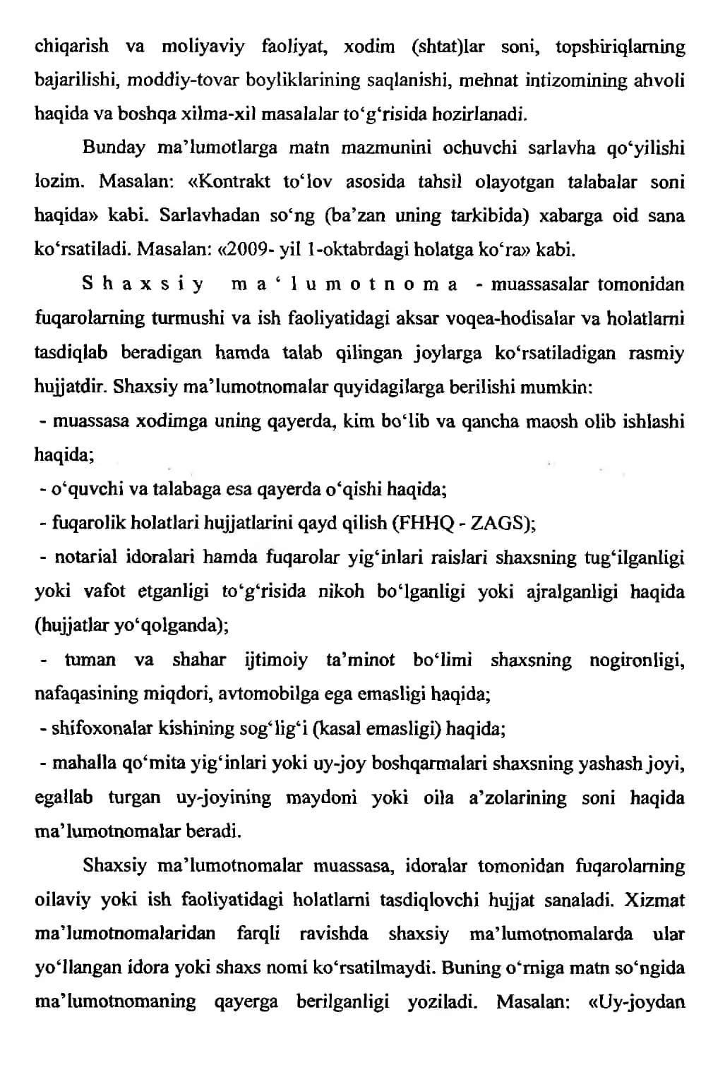 Ma'lumotnoma yozish qoidalari 2