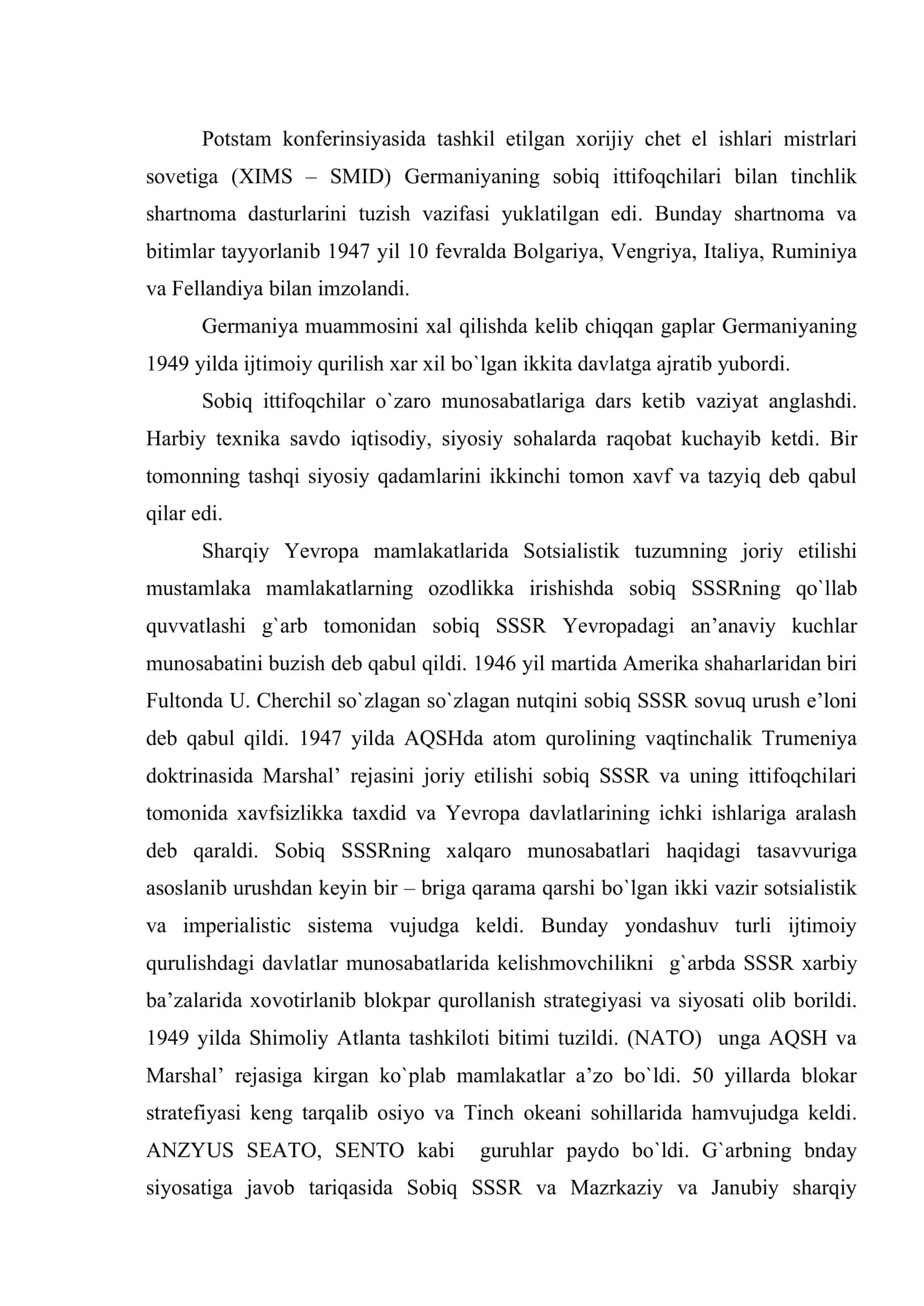 Ikkinchi Jahon urushidan keyingi xalqaro munosabatlar (1945 – 1990 yillar) 2