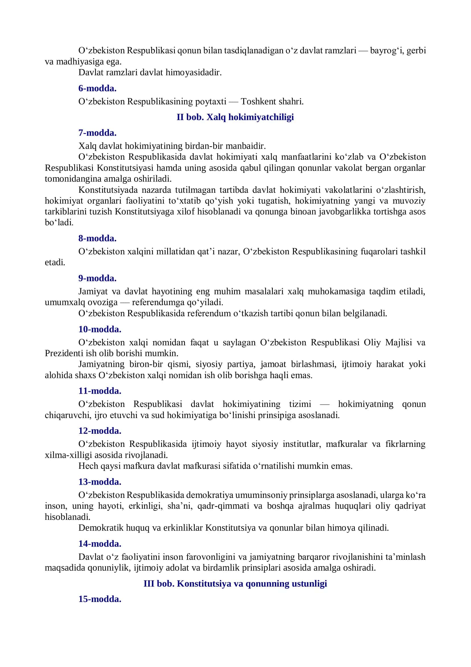 O‘ZBEKISTON RESPUBLIKASI KONSTITUTSIYASI 2
