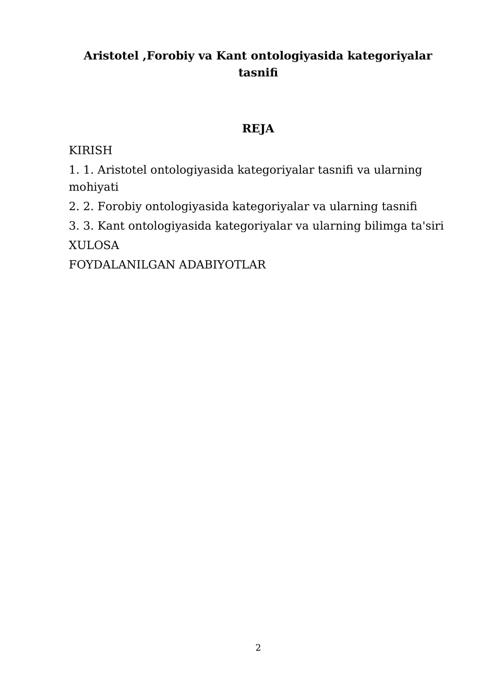 Aristotel,Forobiy va Kant ontologiyasida kategoriyalar tasnifi 2