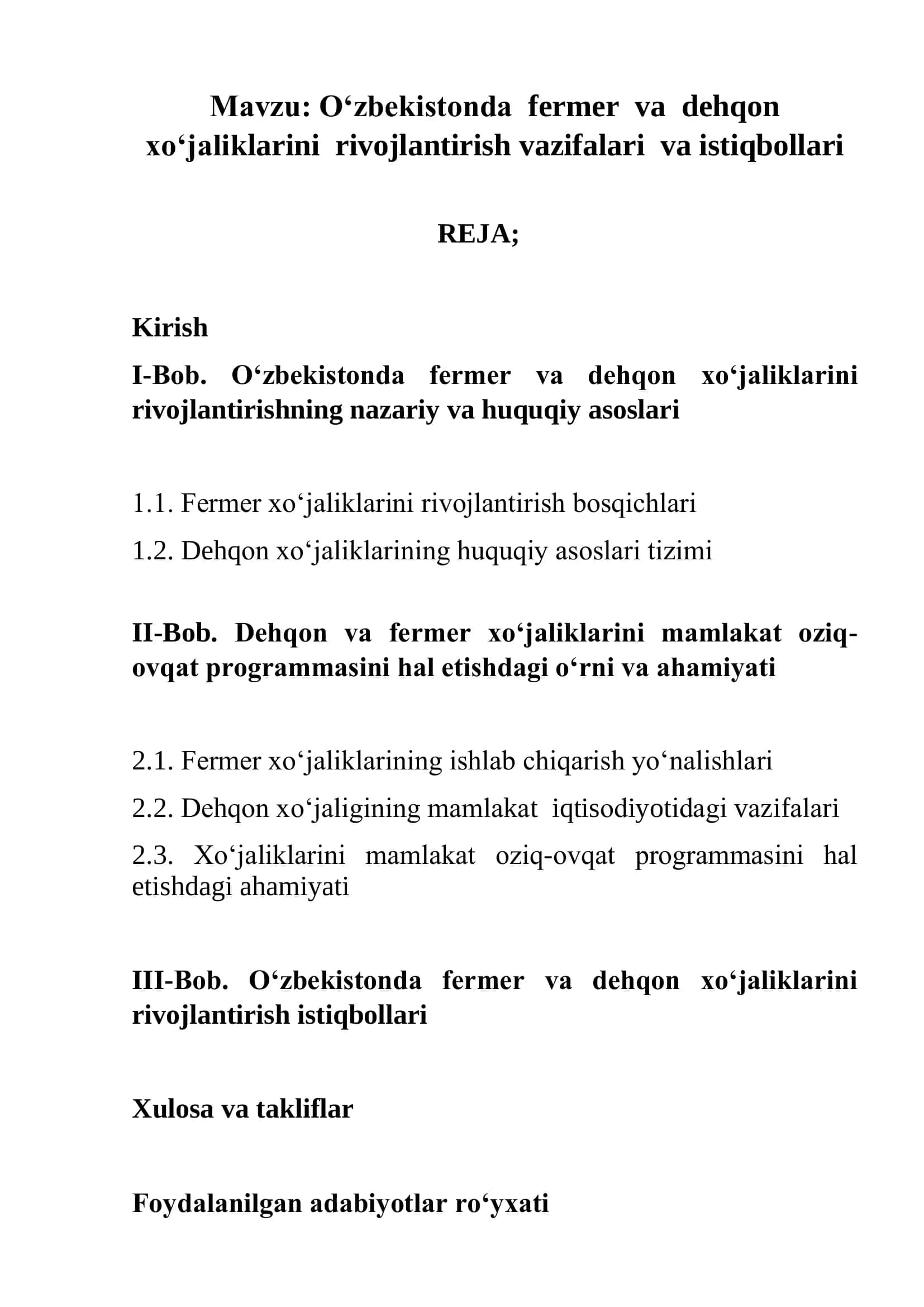 O‘zbekistonda fermer va dehqon xo‘jaliklarini rivojlantirish vazifalari va istiqbollari 2