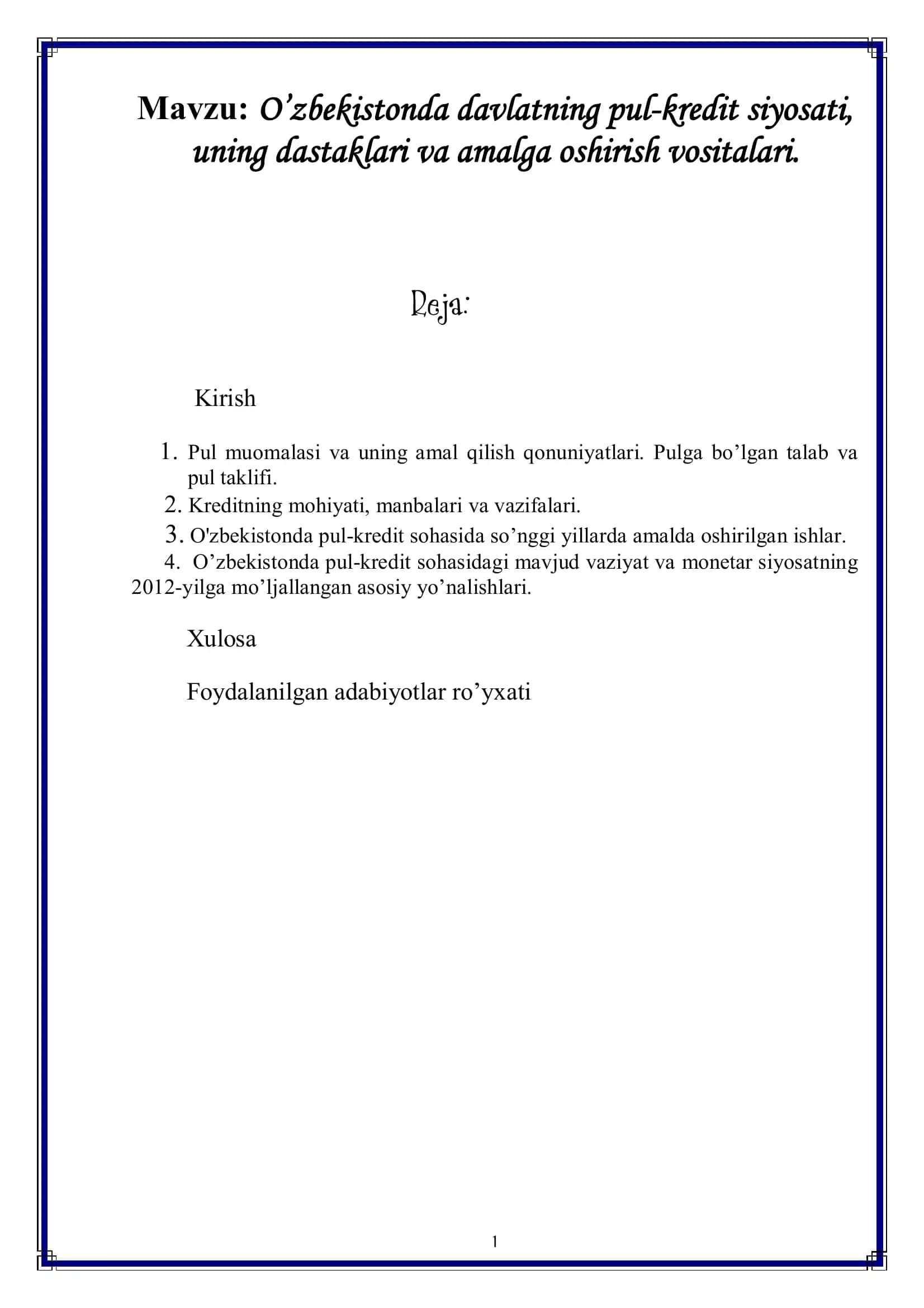 O’zbekistonda davlatning pul-kredit siyosati 2