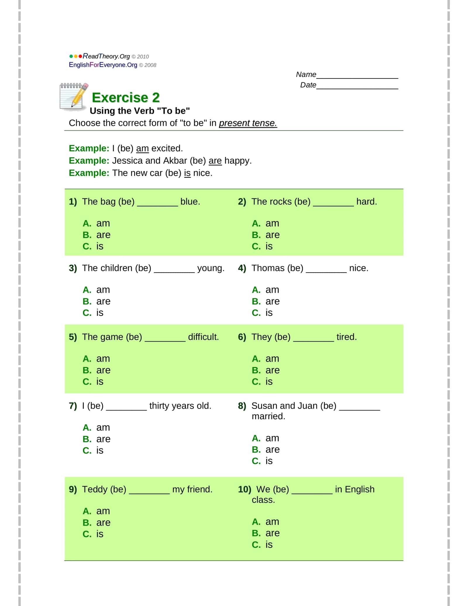 To be fe'li uchun tayyor worksheet 2