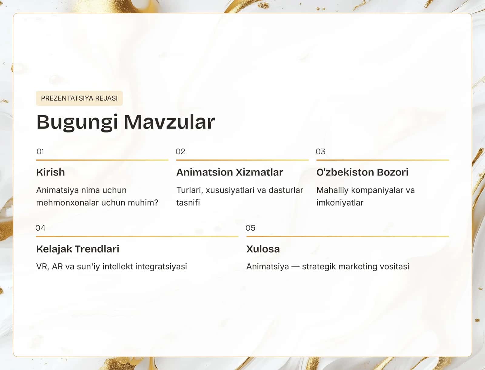 Mehmondostlik Animation Xizmatlari Prezentatsiya Rejasi 2
