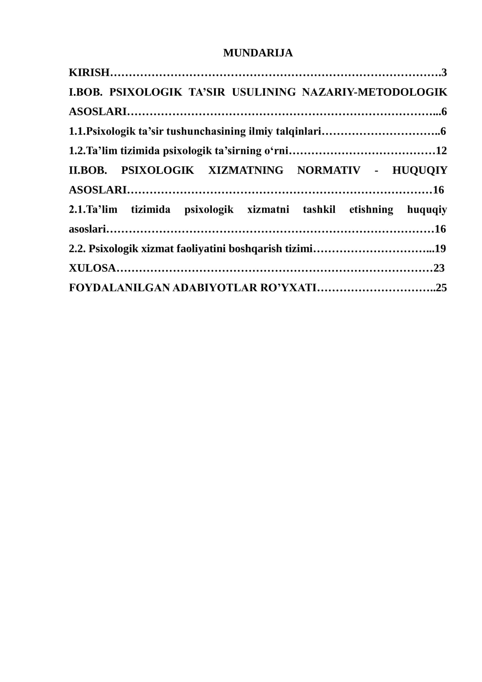 PSIXOLOGIK TA’SIR USULINI AMALGA OSHIRISH. PSIXOLOGIK XIZMATNING NORMATIV VA ISHCHI XUJJATLARI 2