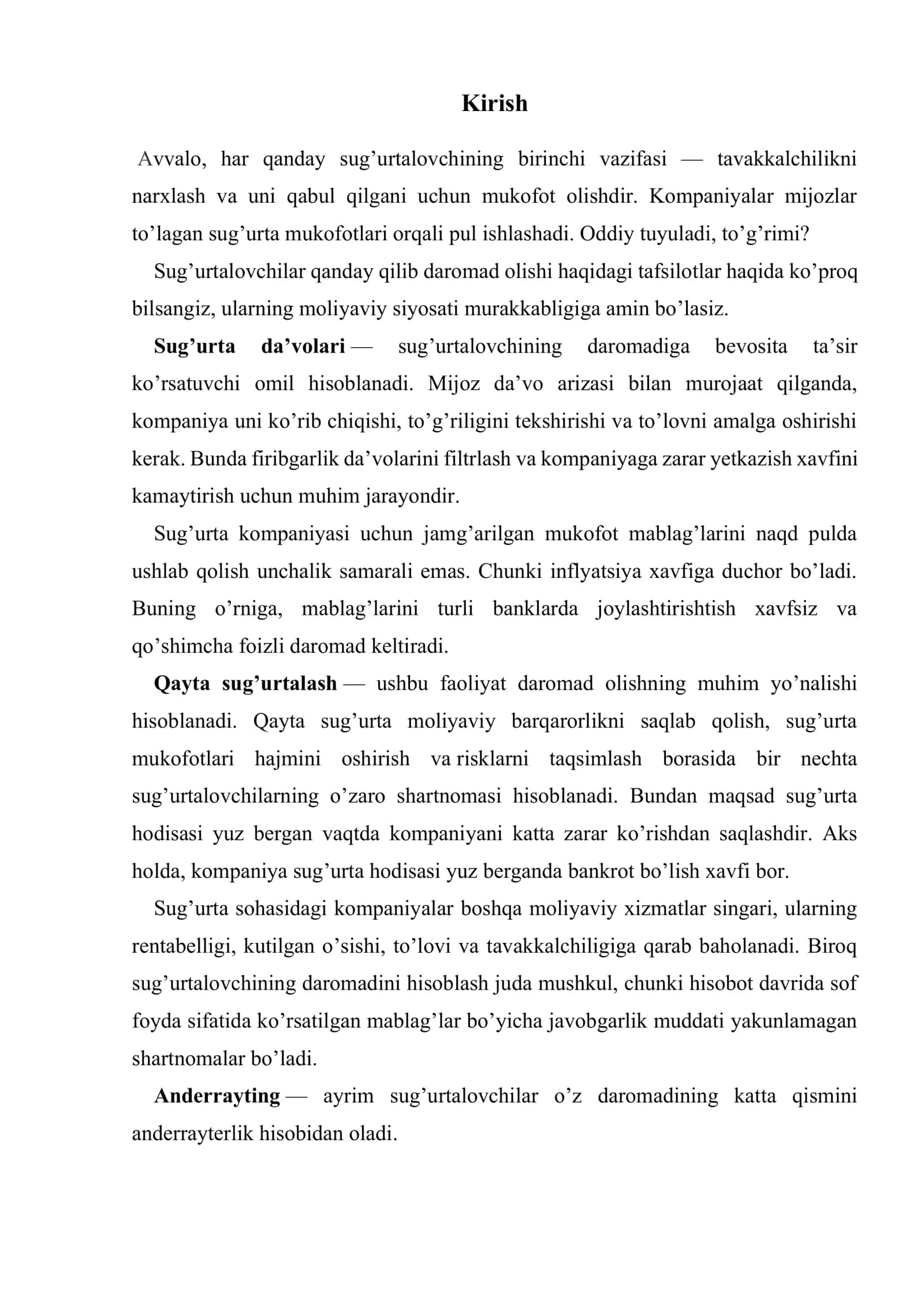 Sug’urta kompaniyasi faoliyatining umumiy va iqtisodiy asoslari 2
