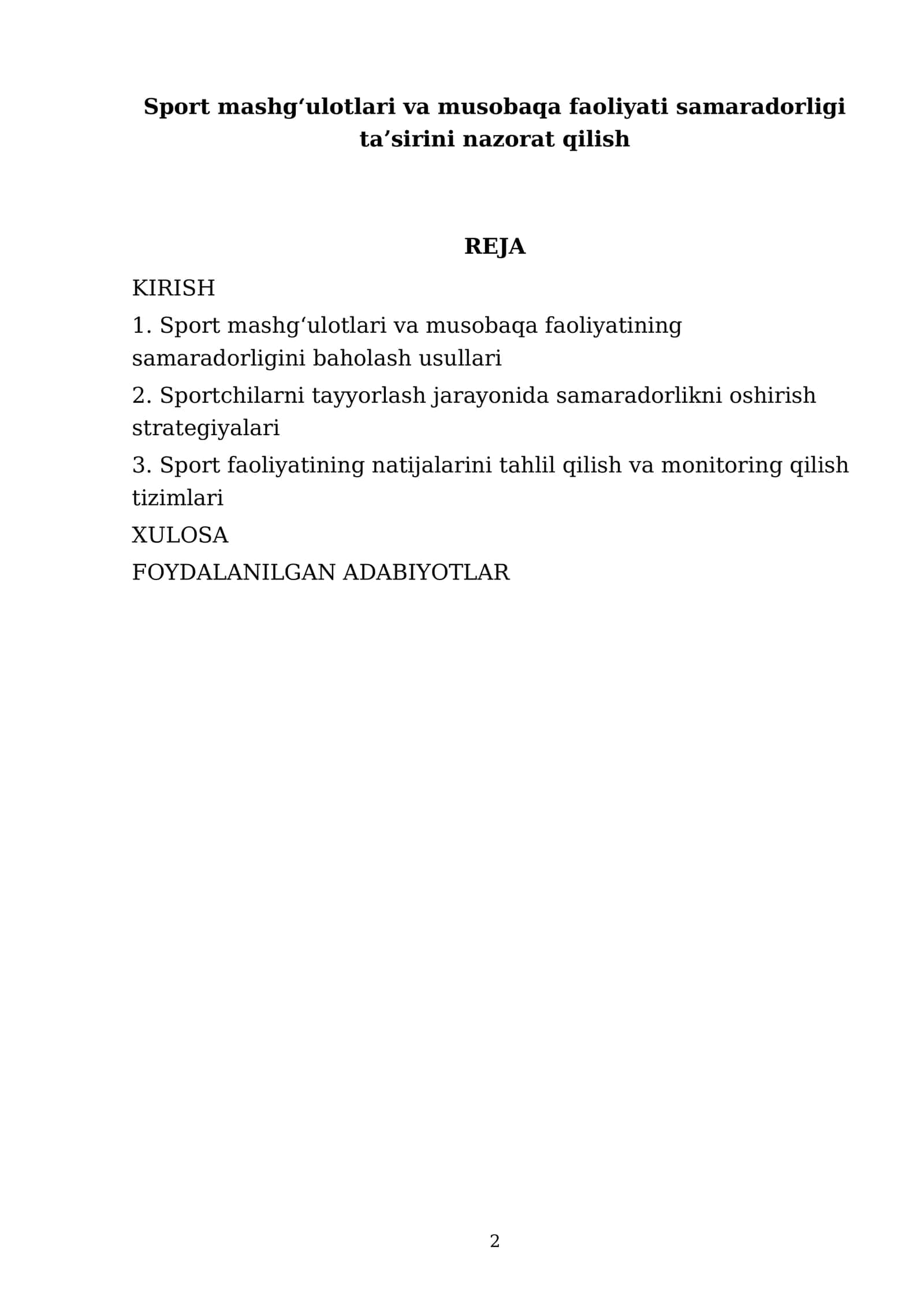 Sport mashgʻulotlari va musobaqa faoliyati samaradorligi taʼsirini nazorat qilish 2