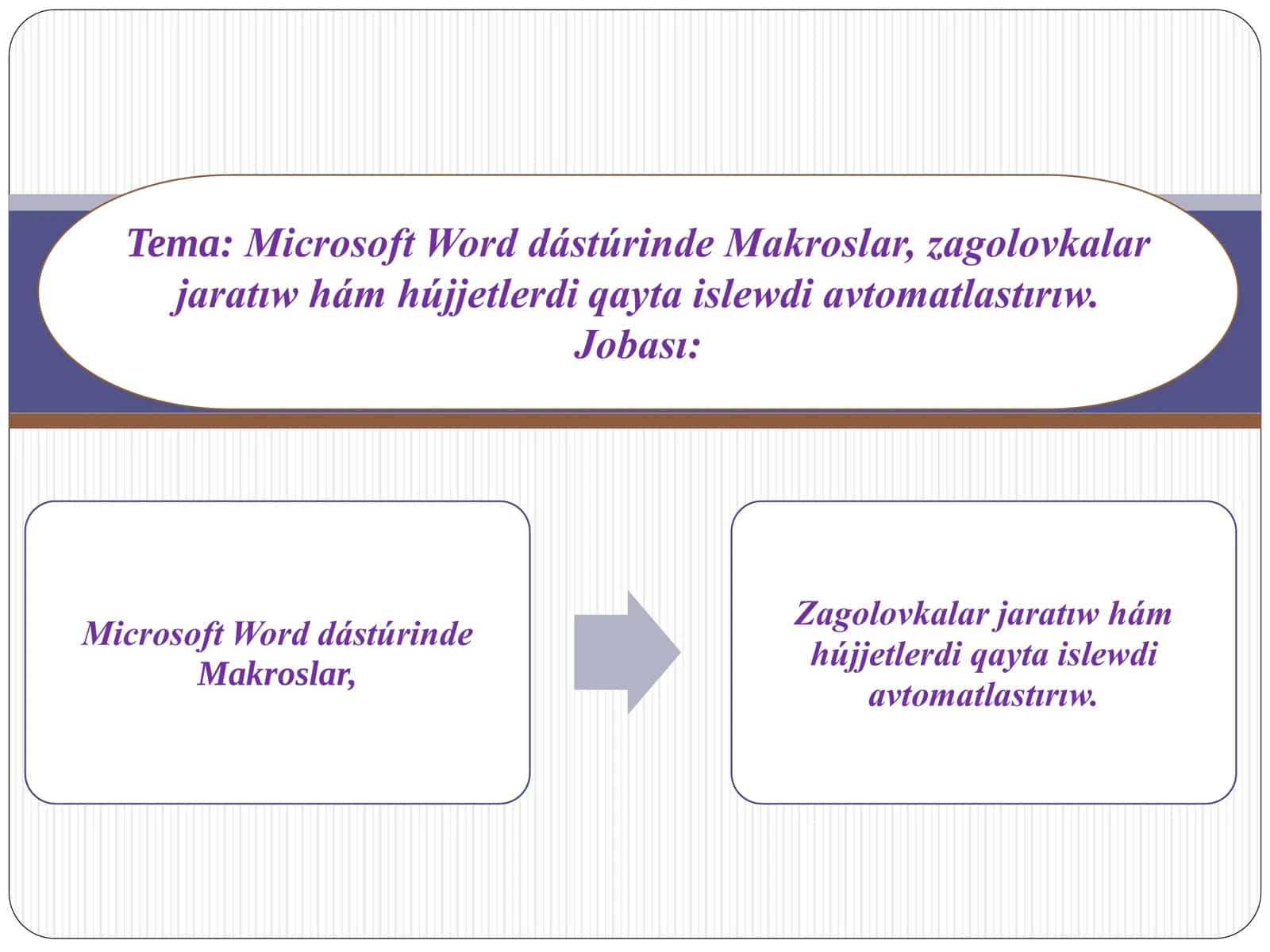 Microsoft Word dástúrinde Makroslar, zagolovkalar jaratıw hám hújjetlerdi qayta islewdi avtomatlastırıw 2