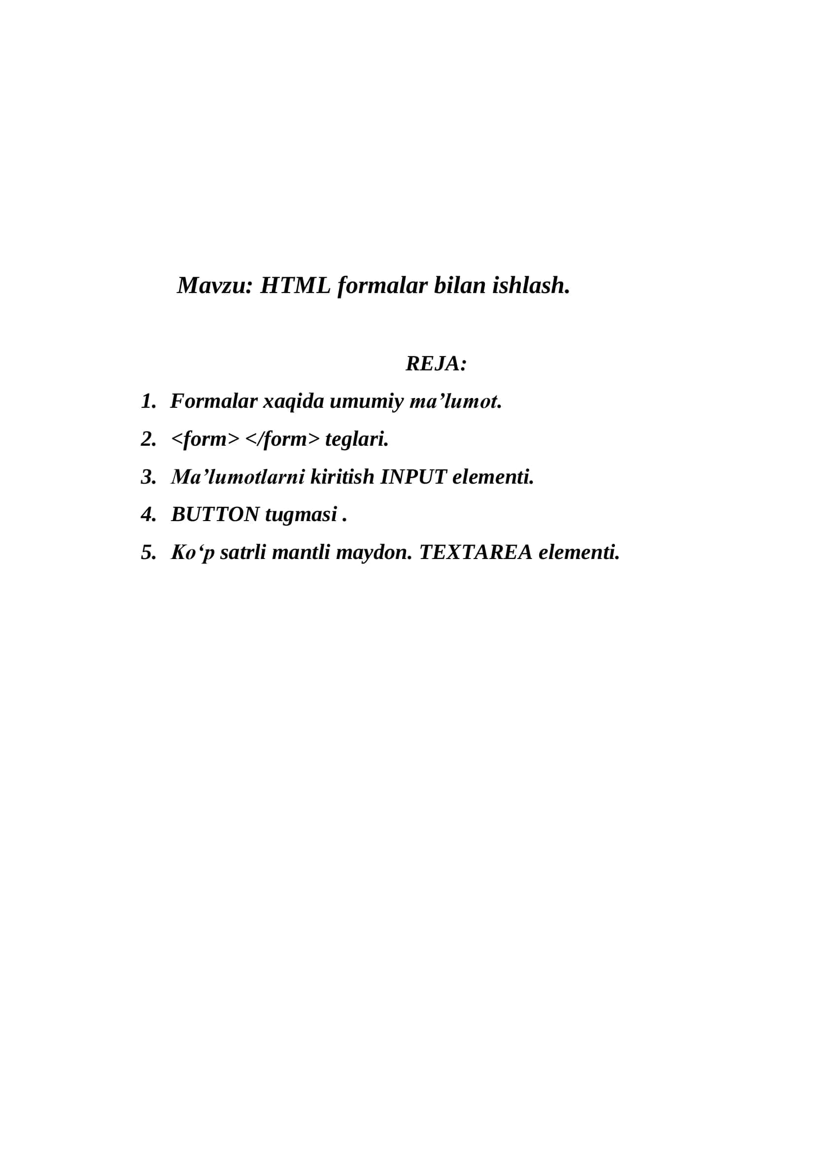 HTML formalar bilan ishlash 2