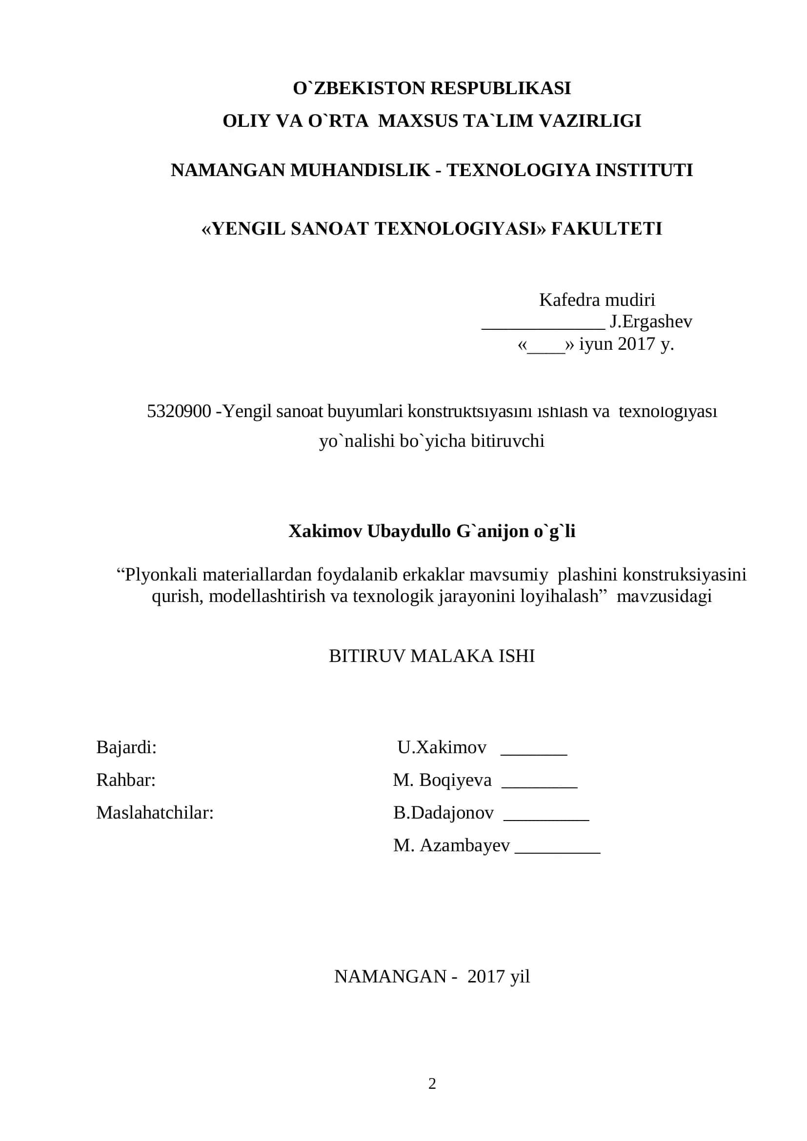 Yengil sanoat buyumlari konstruktsiyasini ishlash va texnologiyasi 2