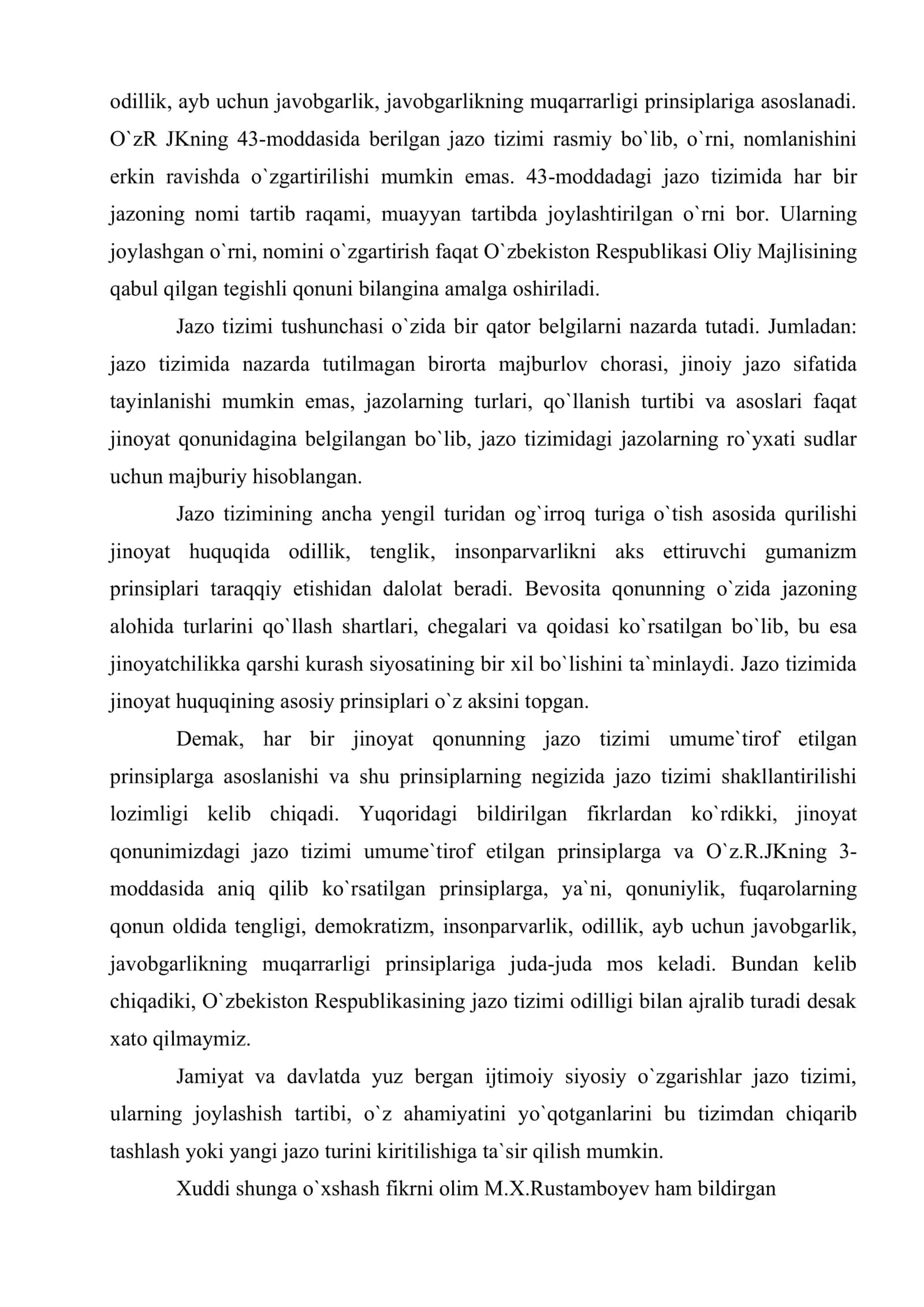 Sud-huquq islohotlarini rivojlantirishda jinoiy jazo tizimining o`rni 2