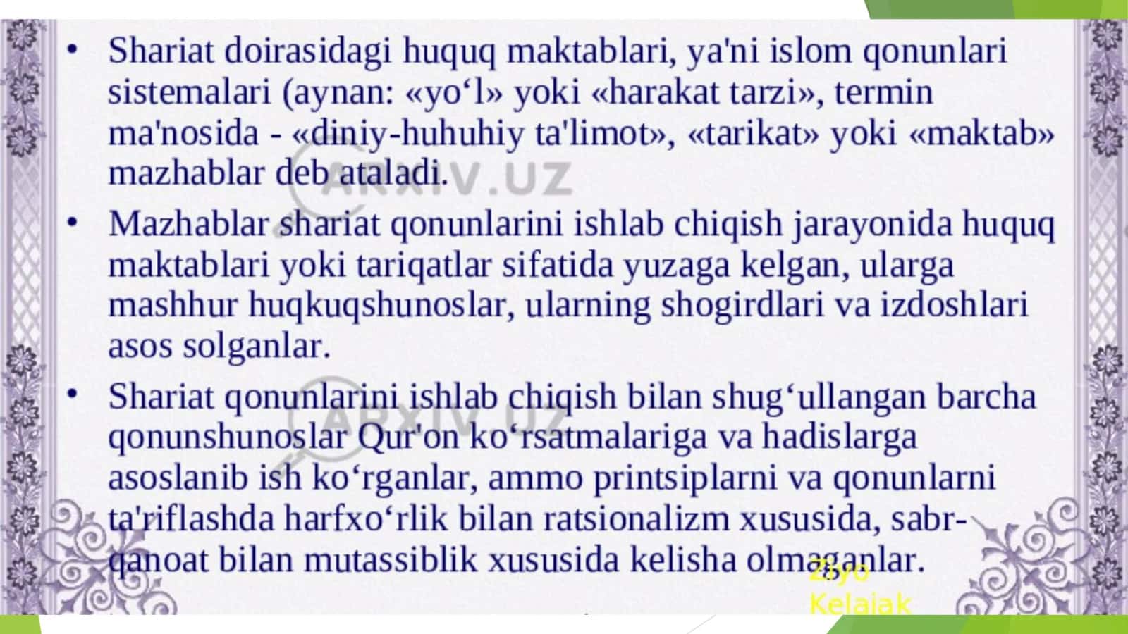 Islomdagi yo‘nalishlar, mazhablar, oqimlar 2