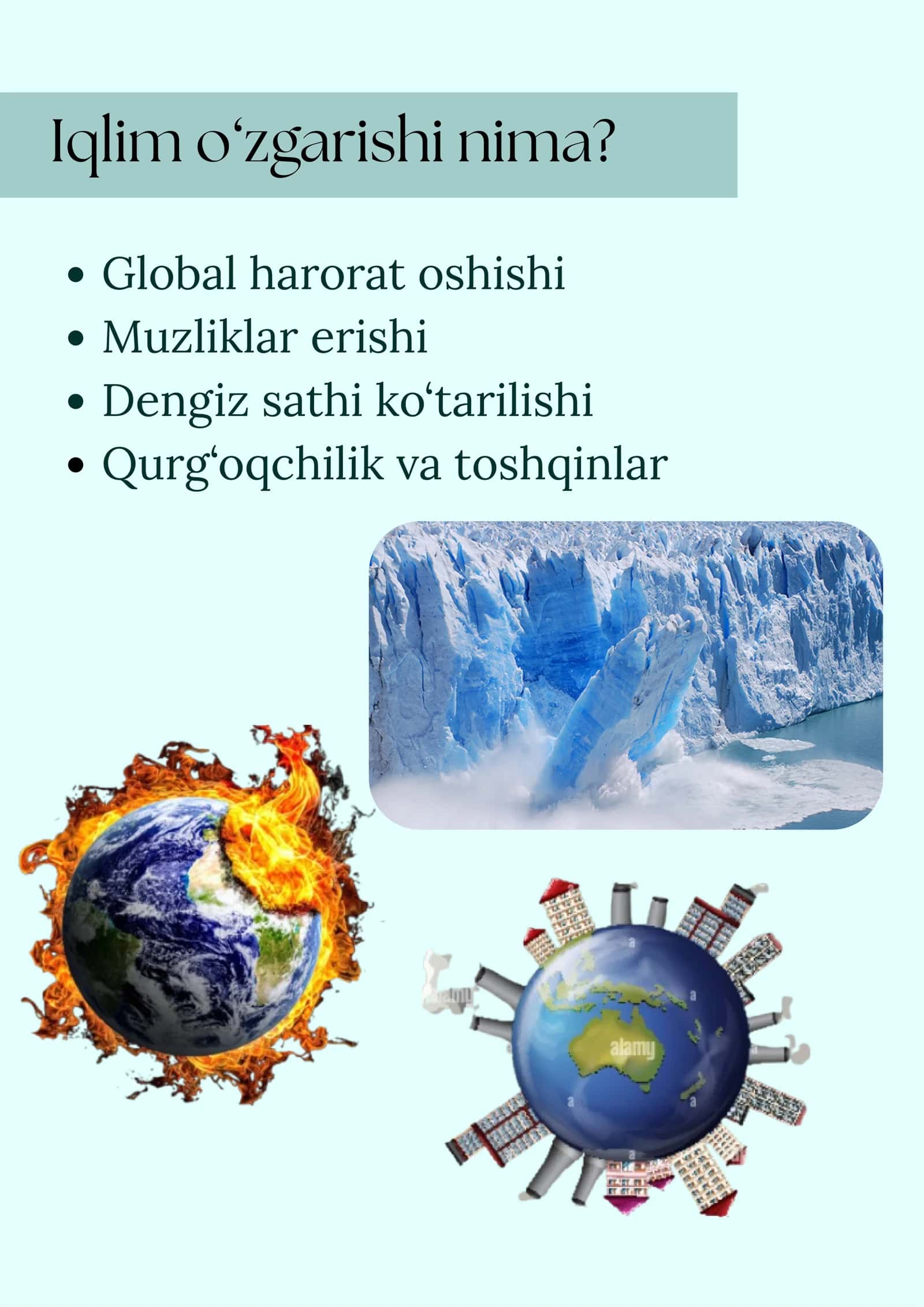 Mavzu: Iqlim o'zgarishi kimga zarar keltiryapti? Fan: 9-sinf geografiya 2