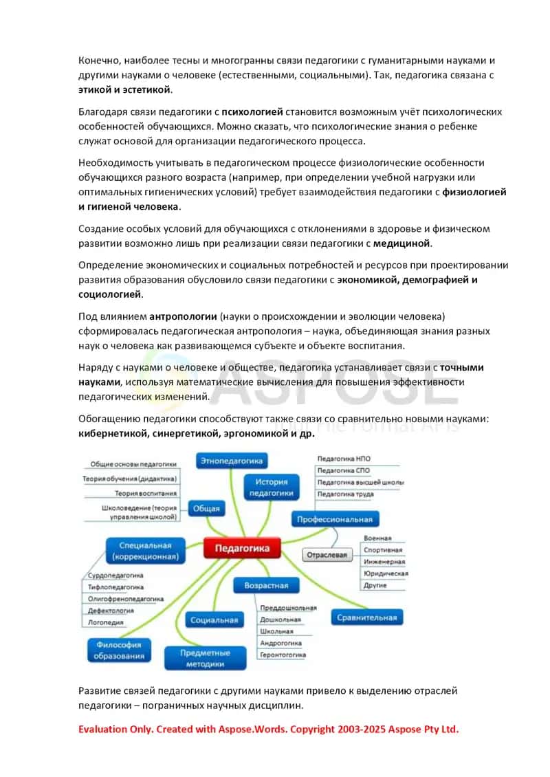 Связь педагогики с другими науками. Структура педагогической науки 2