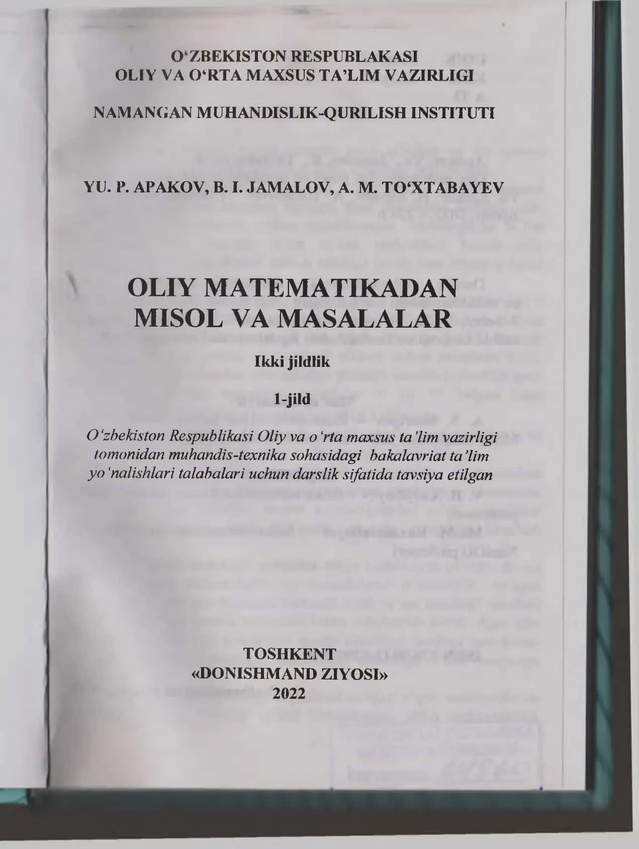 Oliy matematikadan misol va masalalar (1-jild) 2