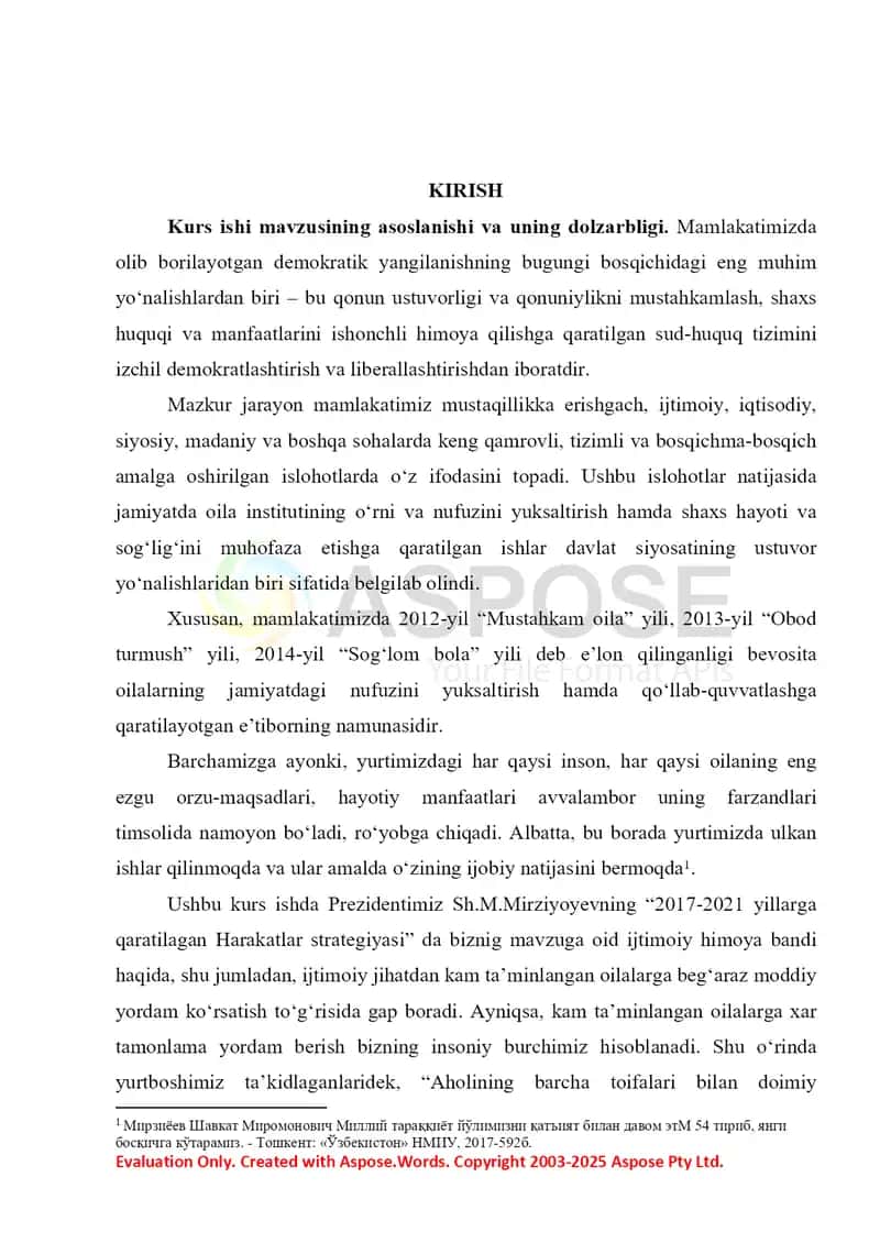 Kam ta'minlangan oilalarni ijtimoiy muhofaza qilish kurs ishi 2