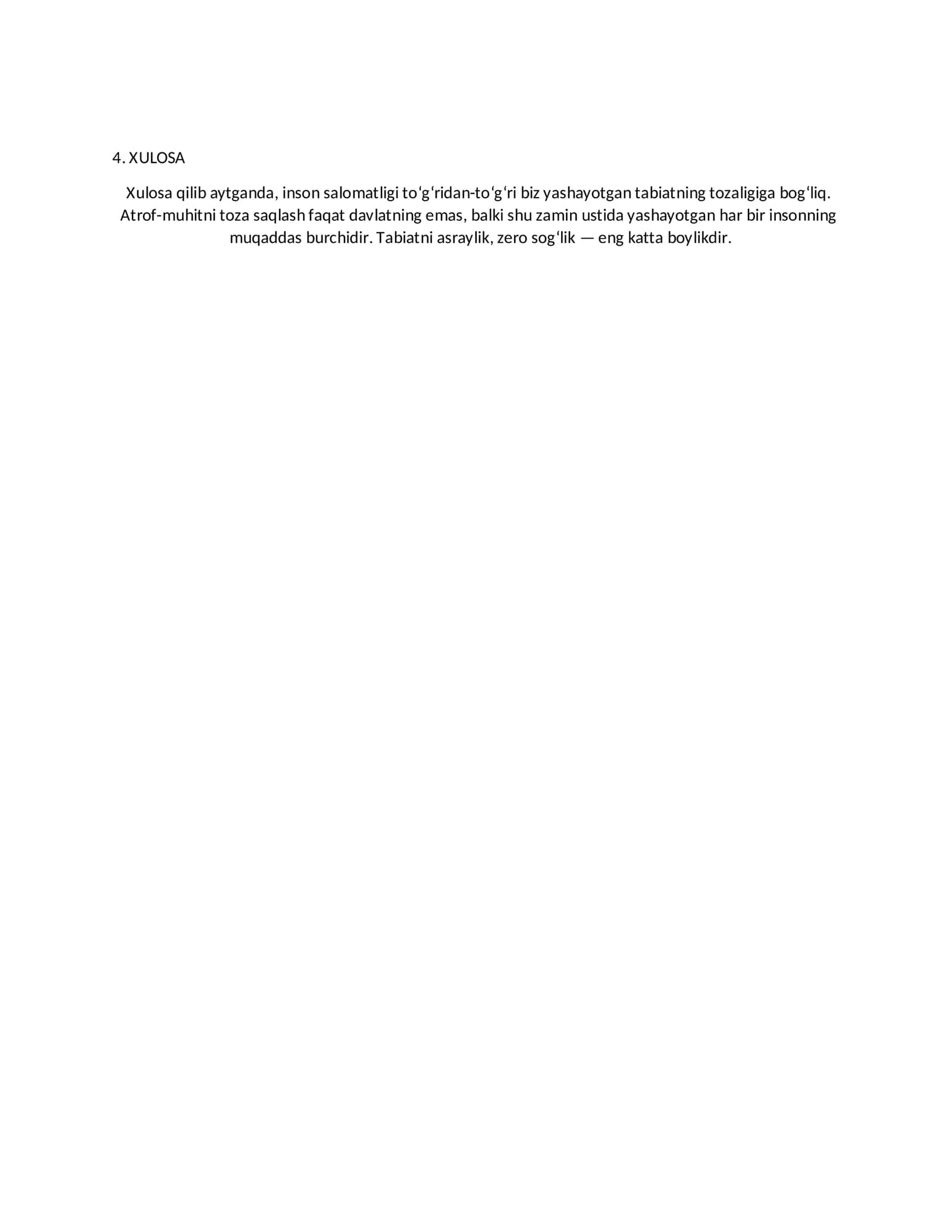 Tayyor referat: Ekologiya va inson salomatligi 2