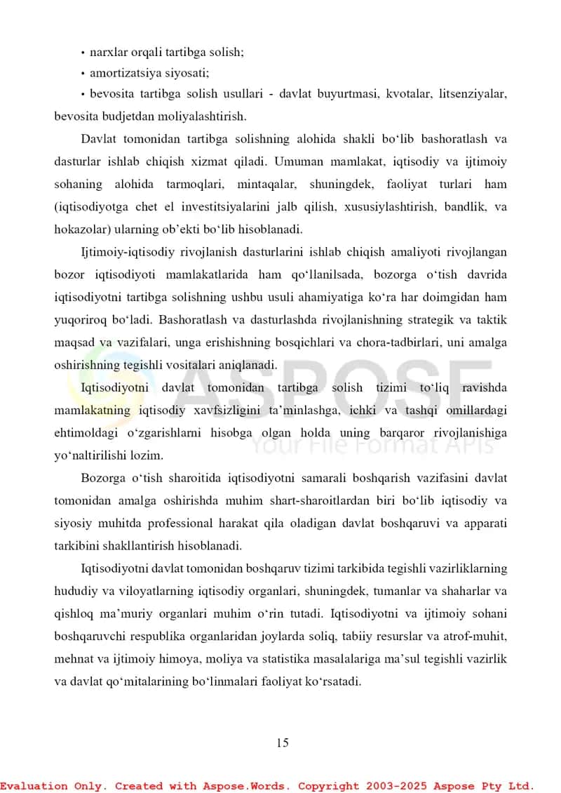 Iqtisodiyotni davlat tomonidan tartibga solish vositalari 2
