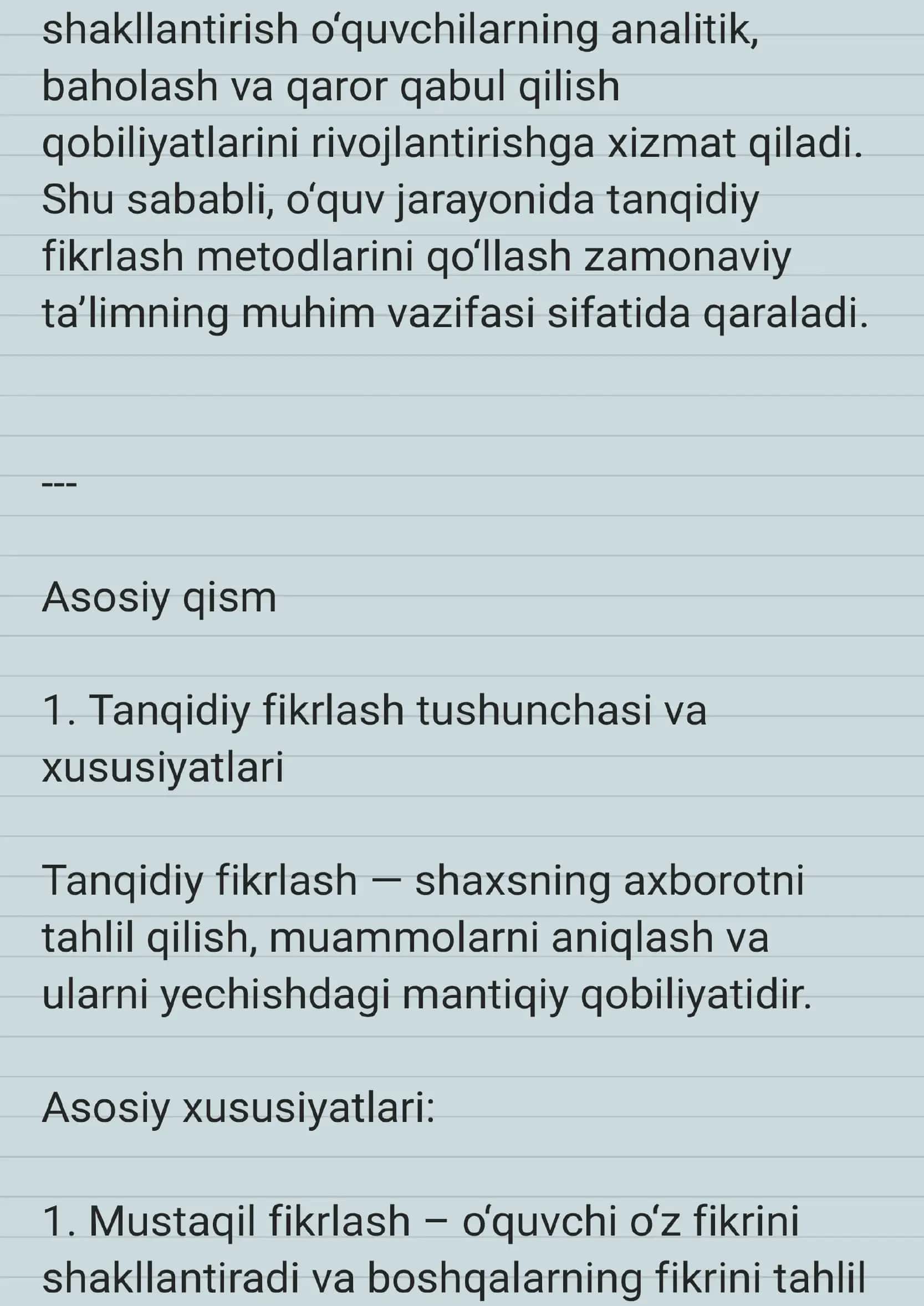 Tanqidiy fikrlashni shakllantirishning pedagogik metodlar 2