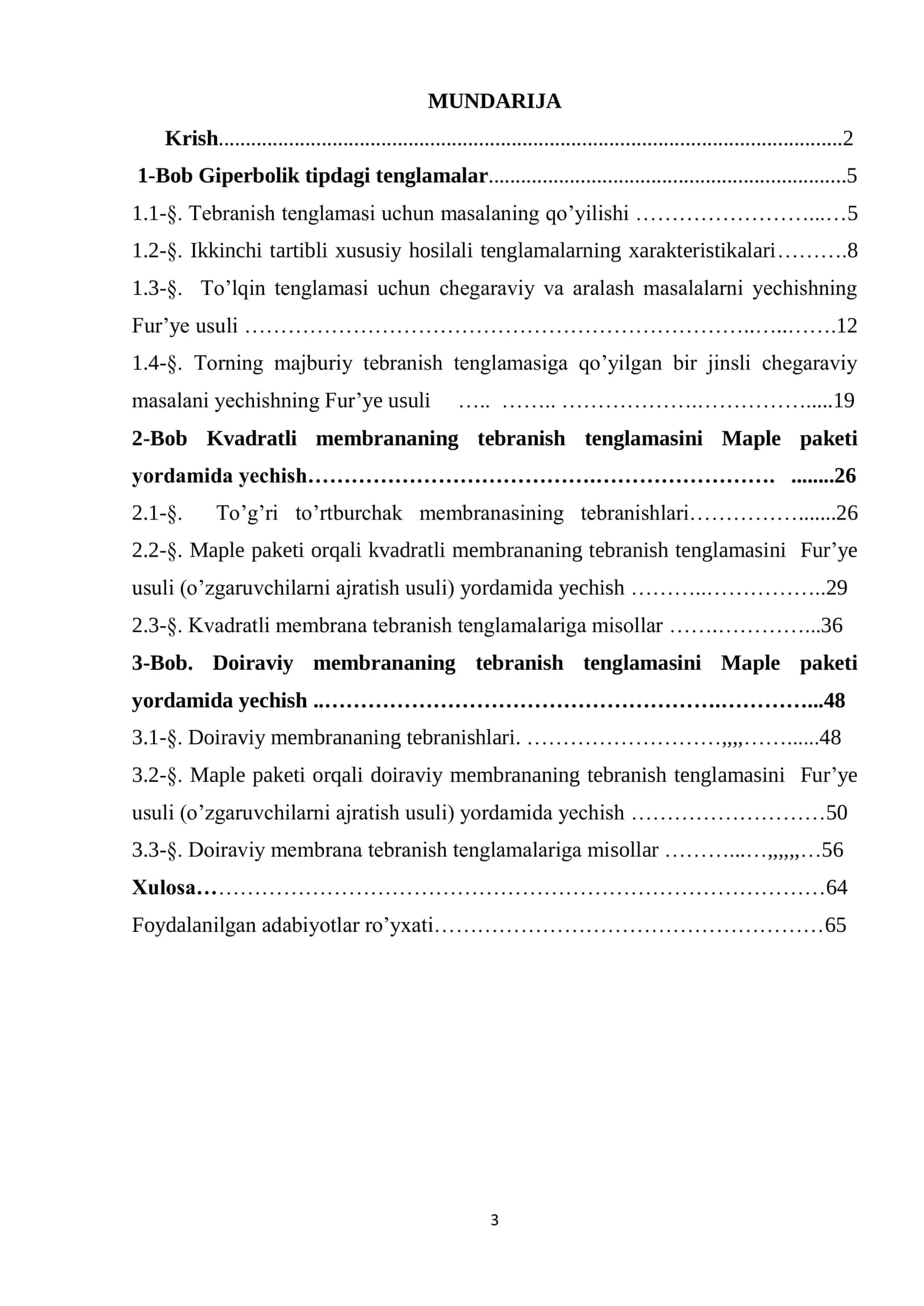 TO’LQIN TENGLAMASINI MAPLE PAKETI YORDAMIDA YECHISH 2