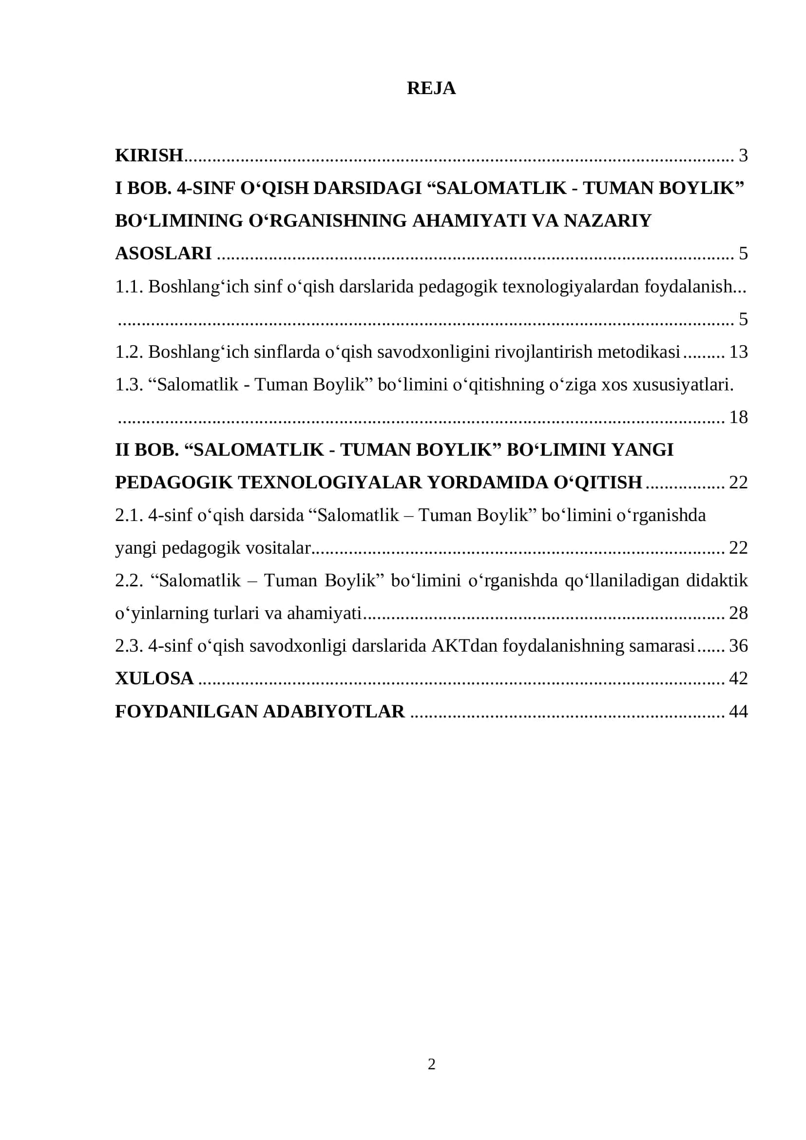 “Salomatlik - Tuman boylik” boʻlimini yangi pedagogik texnologiyalar vositasida oʻrganish 2