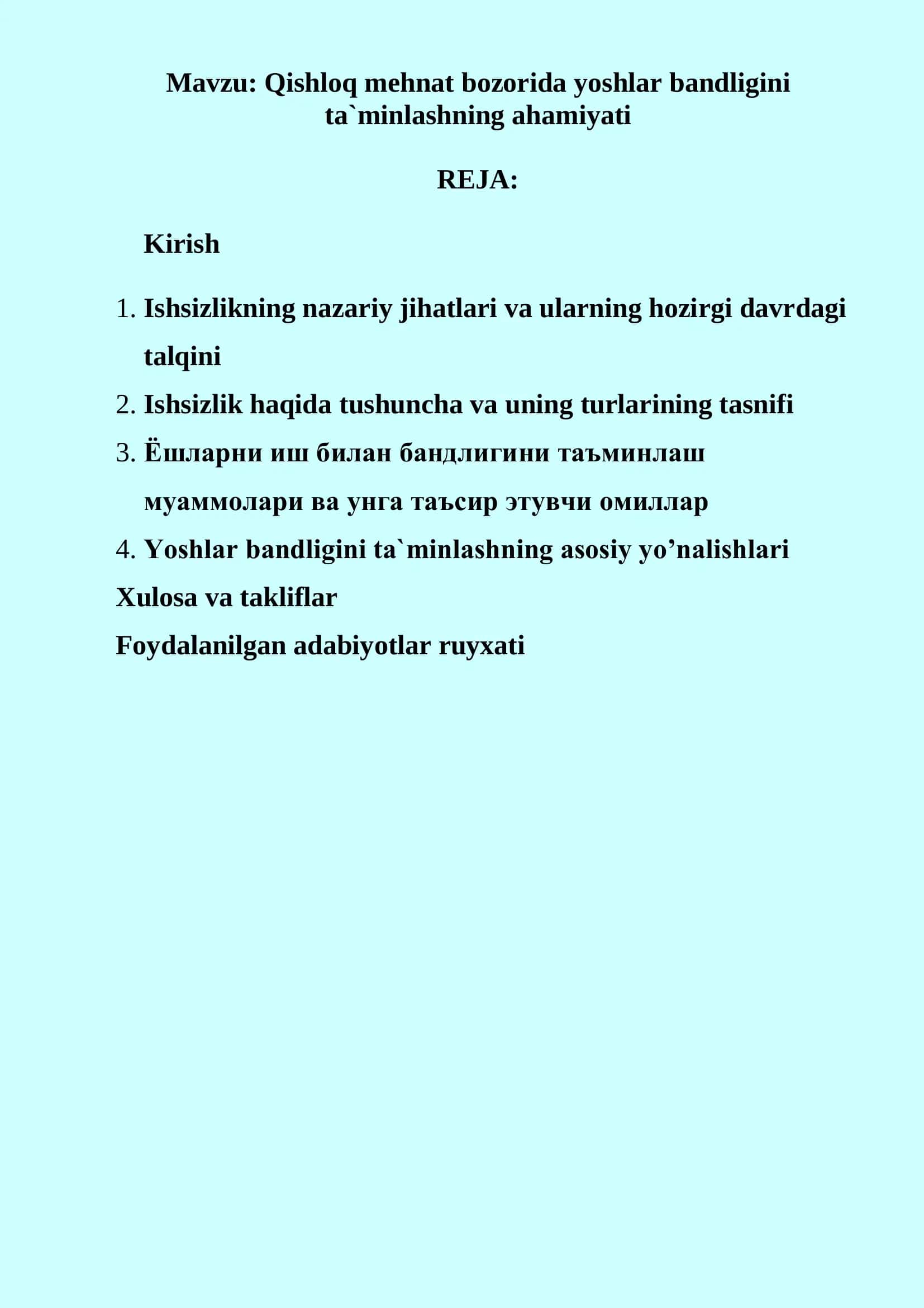 Qishloq mehnat bozorida yoshlar bandligini ta`minlashning ahamiyati 2