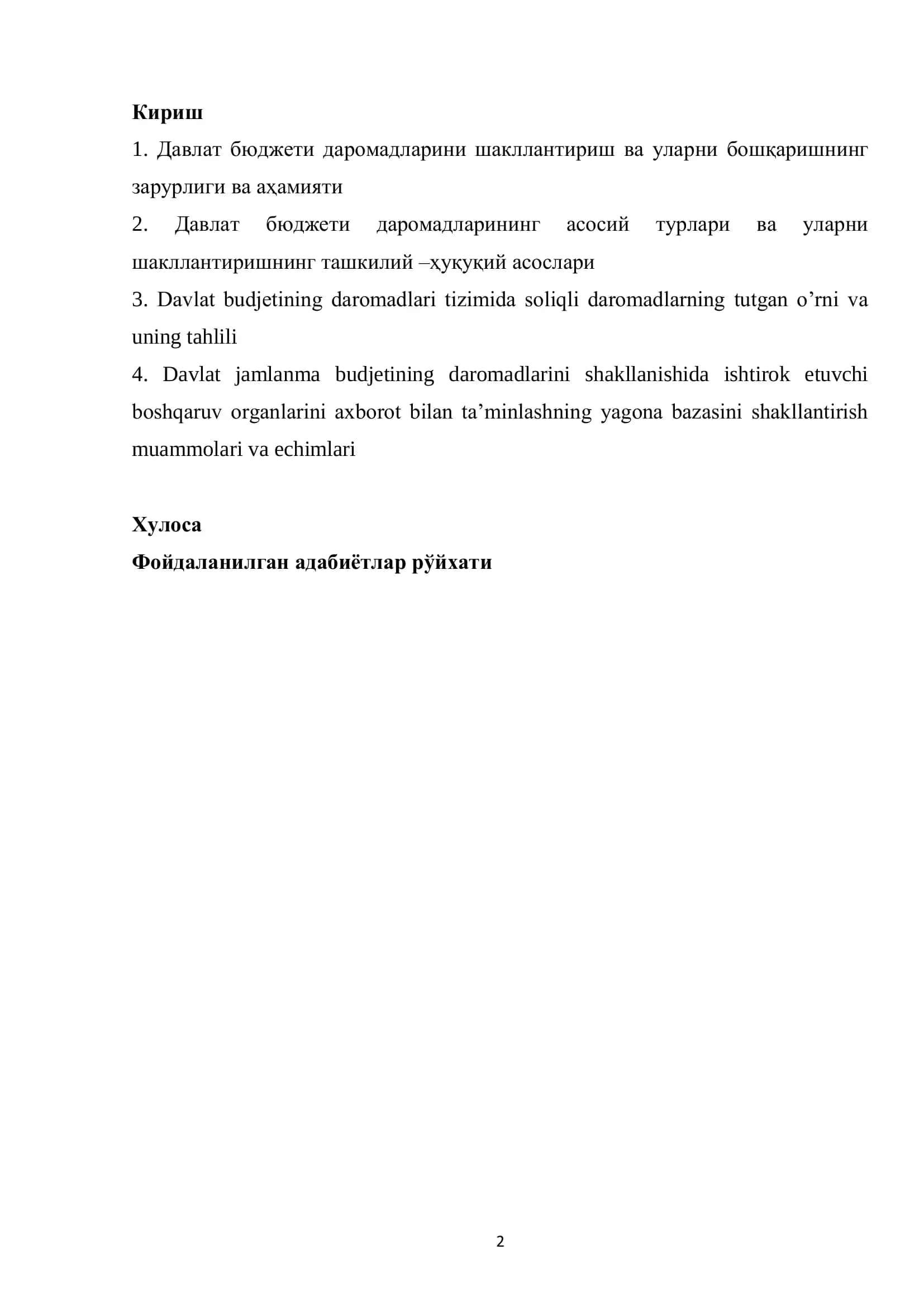 Davlat budjetining soliqli daromadlari, ularning tarkibi va tuzilishi 2