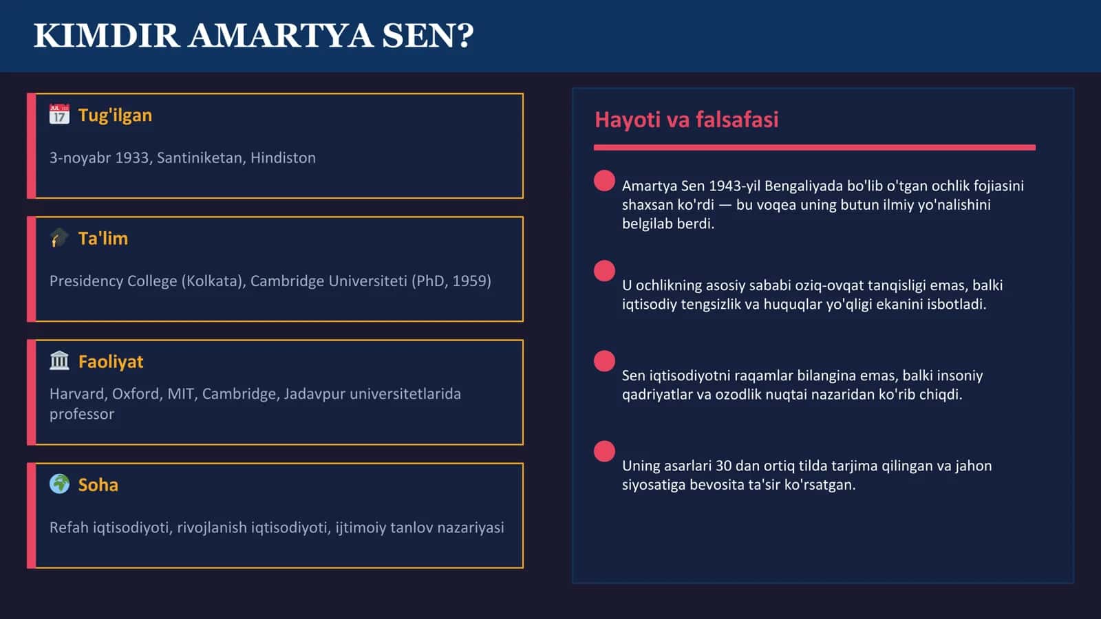 Amartya Sen: Farovonlik va Rivojlanish Iqtisodiyoti (A+ Mustaqil ish / Prezentatsiya) 2