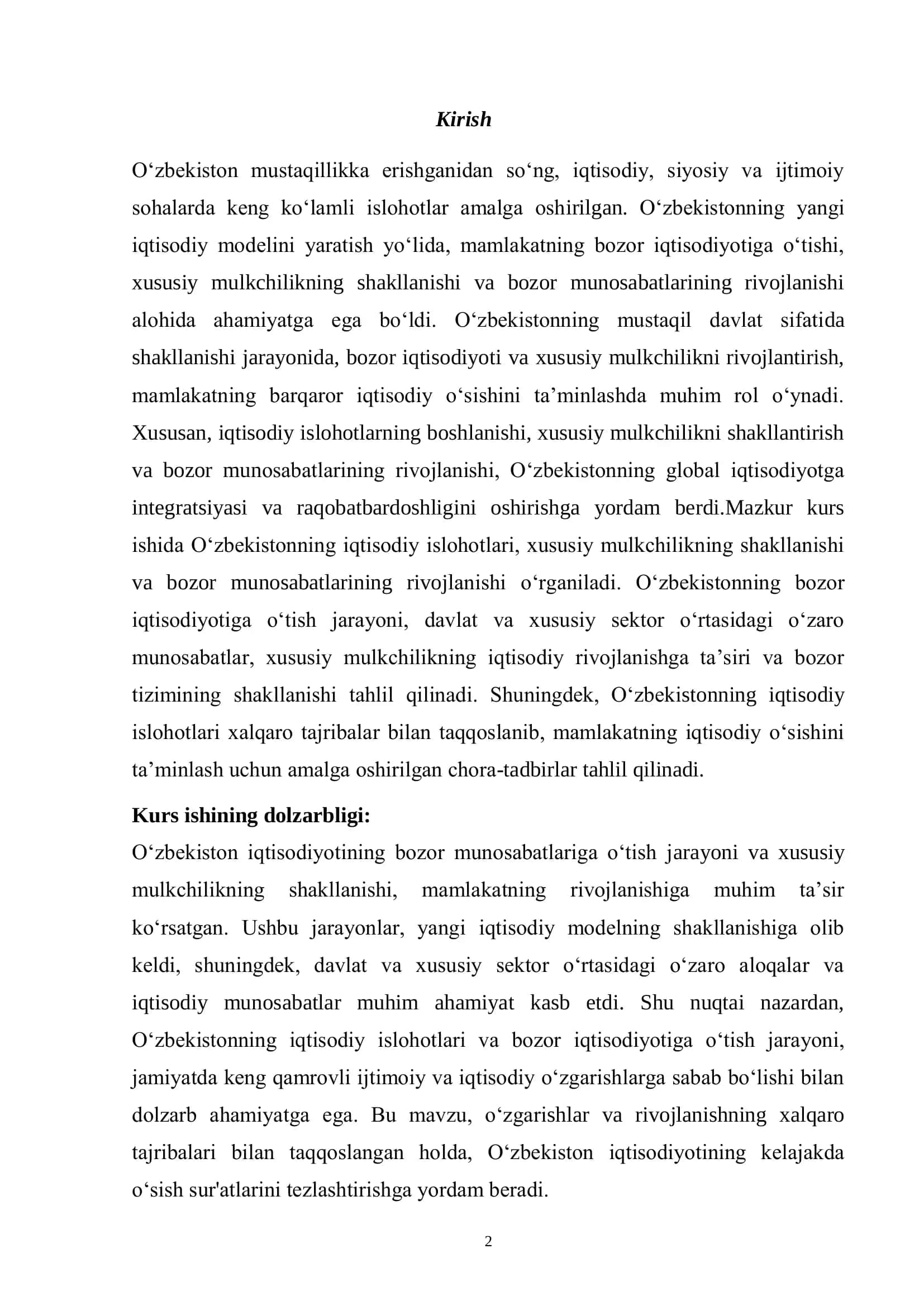 Oʻzbekistonda iqtisodiy islohotlar va bozor iqtisodiyotiga oʻtish 2