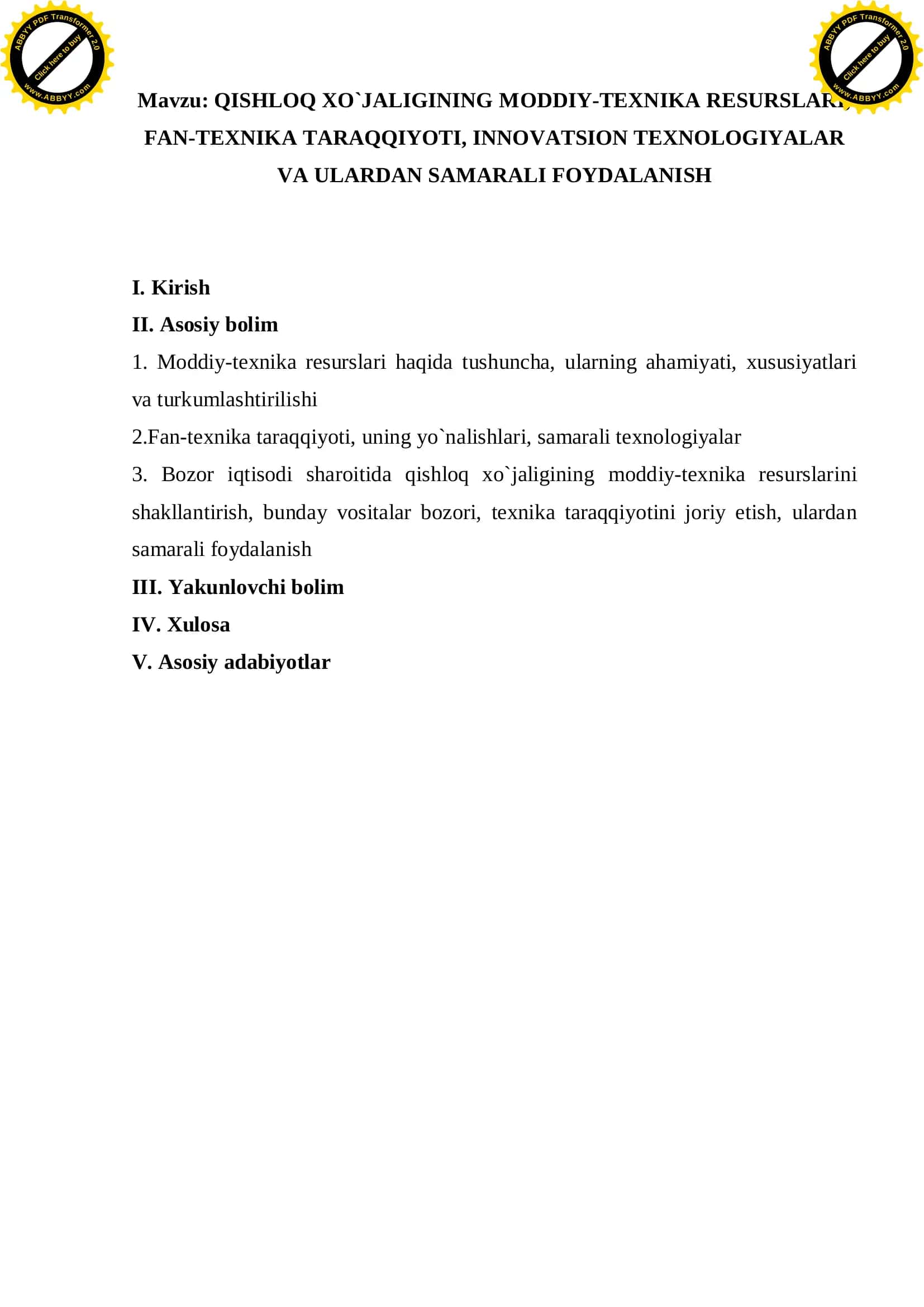 QISHLOQ XO`JALIGINING MODDIY-TEXNIKA RESURSLARI 2
