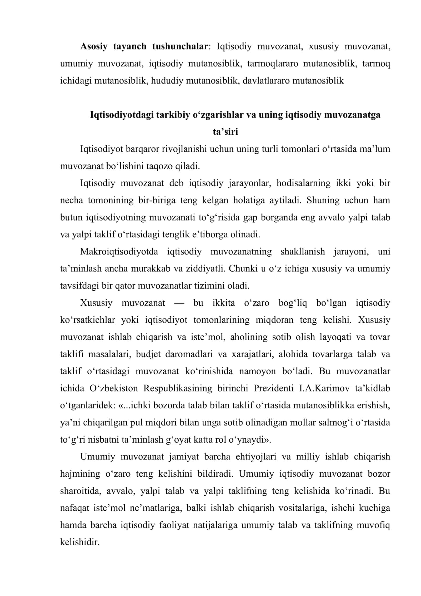 Iqtisodiy rivojlanishda iqtisodiy muvozanat va mutanosiblikning zarurligi 2