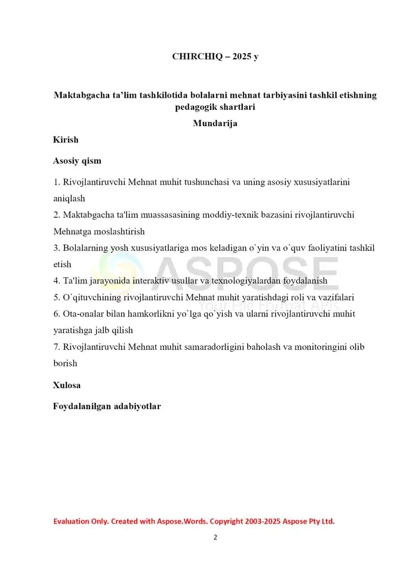 Maktabgacha ta’lim tashkilotida bolalarni mehnat tarbiyasini tashkil etishning pedagogik shartlari 2