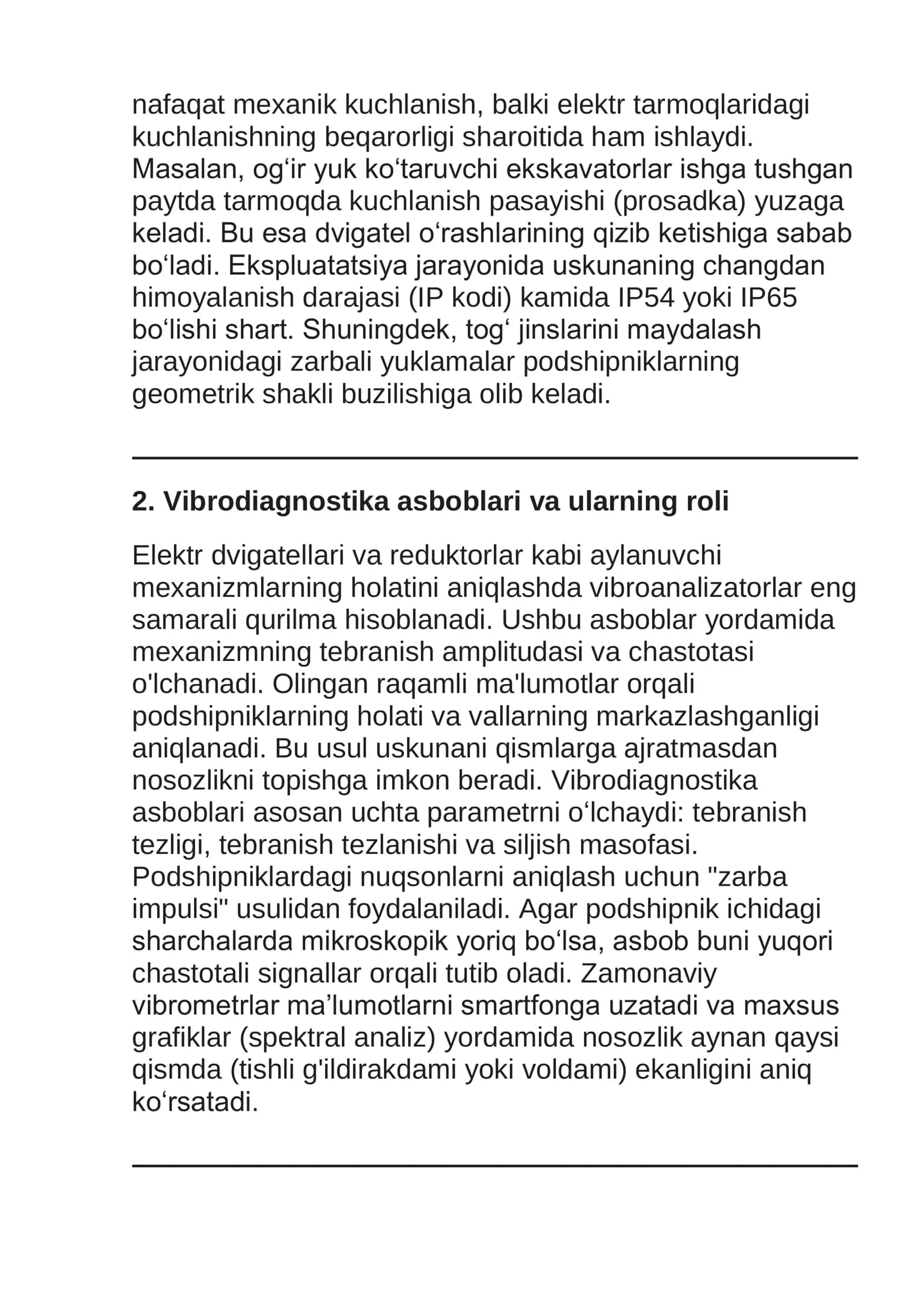Konchilik elektr mexanik uskunalarini ekspluatatsiyasi va ta'mirlashda diagnostika uskunalaridan foydalanish 2